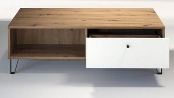 Furn.Design Couchtisch Tough (Wohnzimmer Tisch Eiche Artisan und weiß, 110 x 60 cm), mit Schubladen und Stauraum