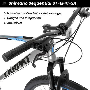 CARPAT SPORT Mountainbike 27,5 29 Zoll MTB Fahrrad für Herren Damen, 21 Gang Shimano Tourney Schaltwerk, Kettenschaltung, (Aluminium Rahmen, Mechanische Scheibenbremse), Hardtail Fahrrad