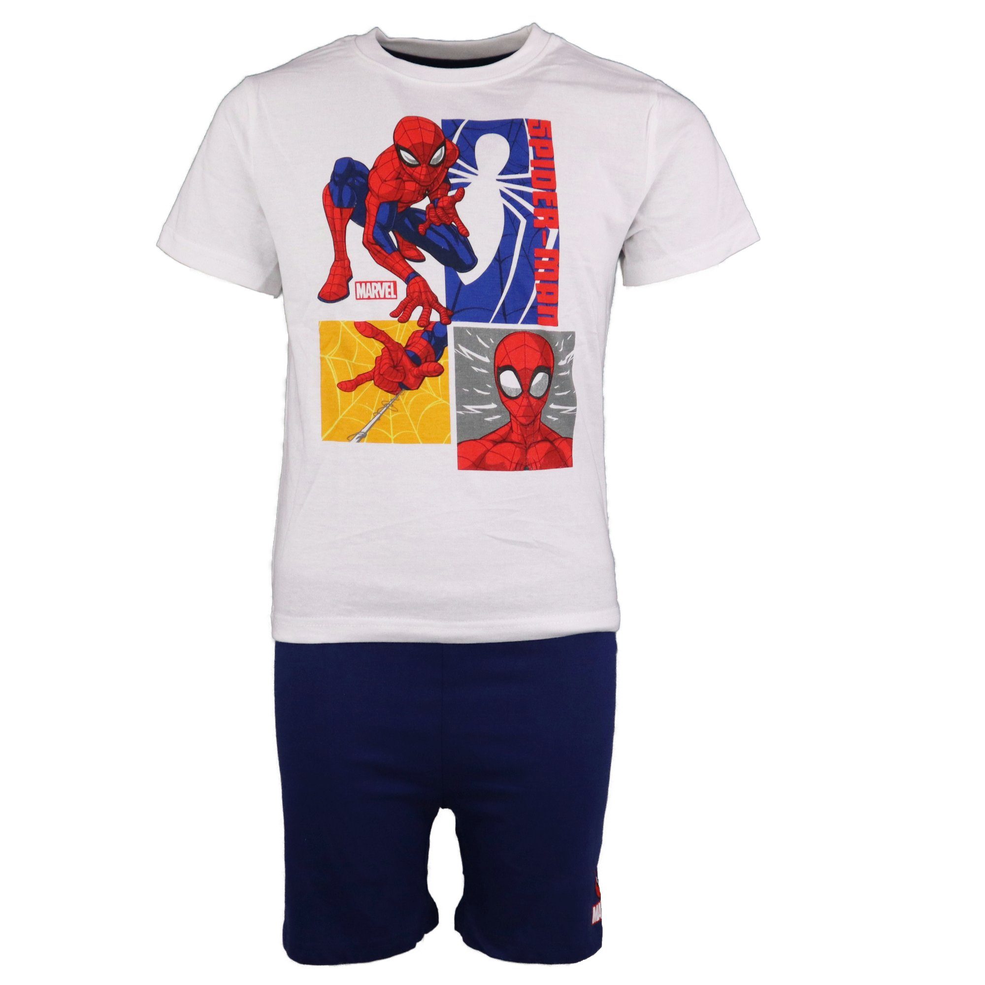 MARVEL Schlafanzug Spiderman Jungen Kinder Pyjama kurz Gr. 104 bis 134, Baumwolle Weiß
