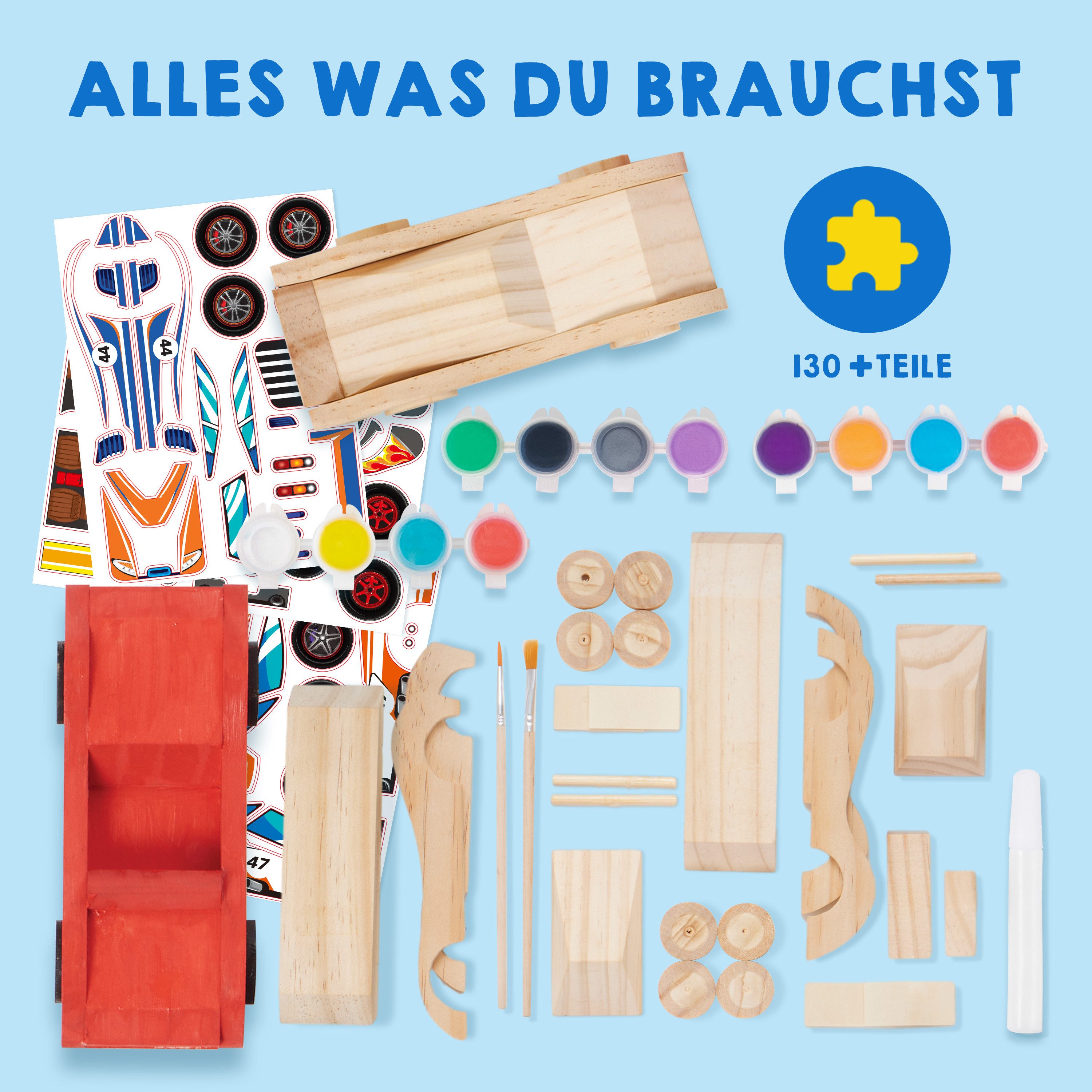 Klever Kits Bastelscheren Klever Kits 4 Stück Holz Auto Bastelset Kinder, (1-tlg)
