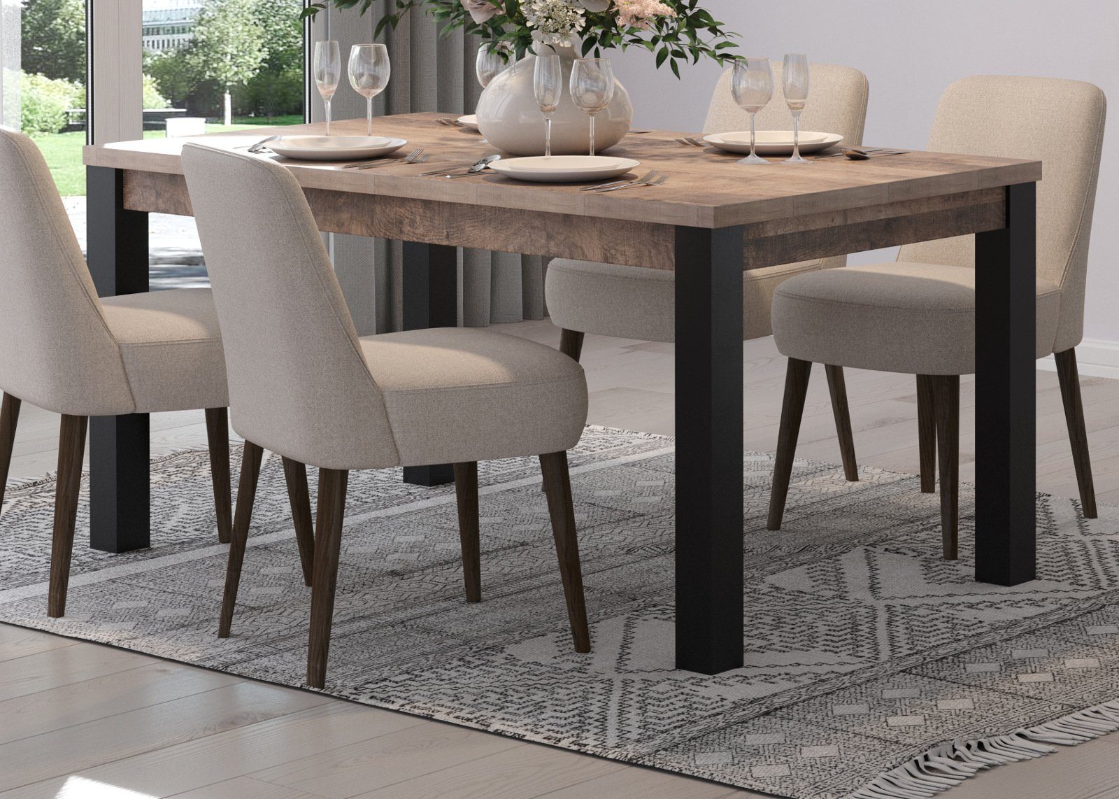 trendteam Esstisch Emile (Tisch in Eiche Tabak und schwarz, 160 x 90 cm), bis zu 6 Personen