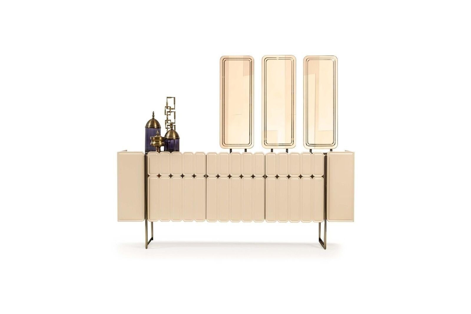 JVmoebel Wohnzimmer-Set Modernes Beiges Sideboard Luxuriöse Anrichte Exklusive x3 Spiegel 4tlg, (4-St., 1x Sideboard + 3x Spiegel), Made in Europa