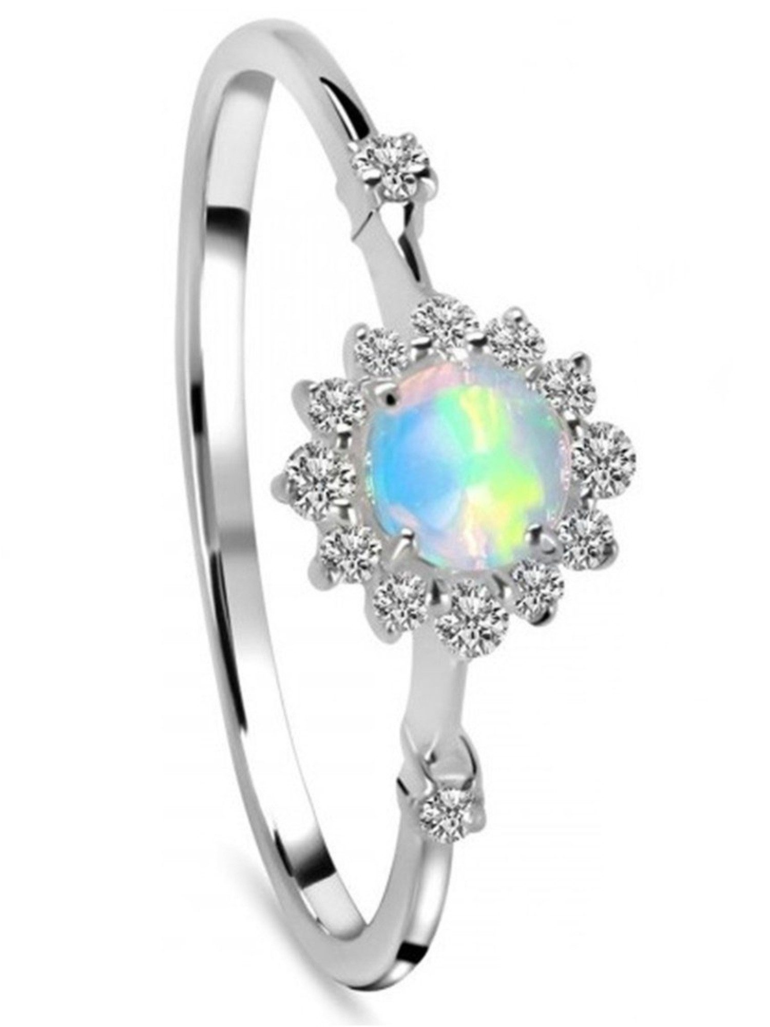 Goldene Hufeisen Solitärring Damen Edelopal & Weiß Topas Fingerring 925 Silber LR-1, Edelsteinschmuck für Damen