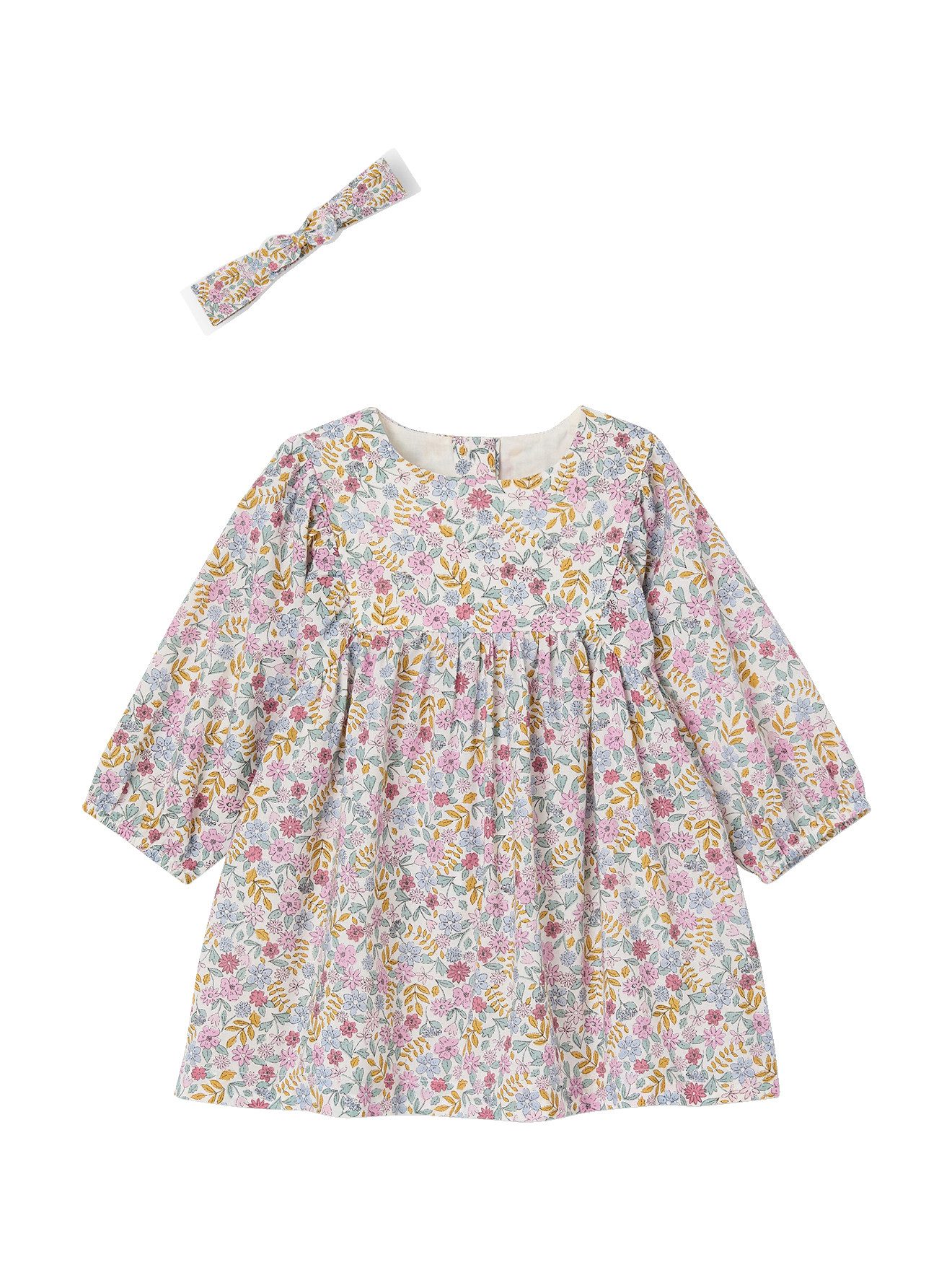 vertbaudet A-Linien-Kleid Mädchen Baby-Set: Kleid & Haarband Set, 2-teilig, mit Blumen