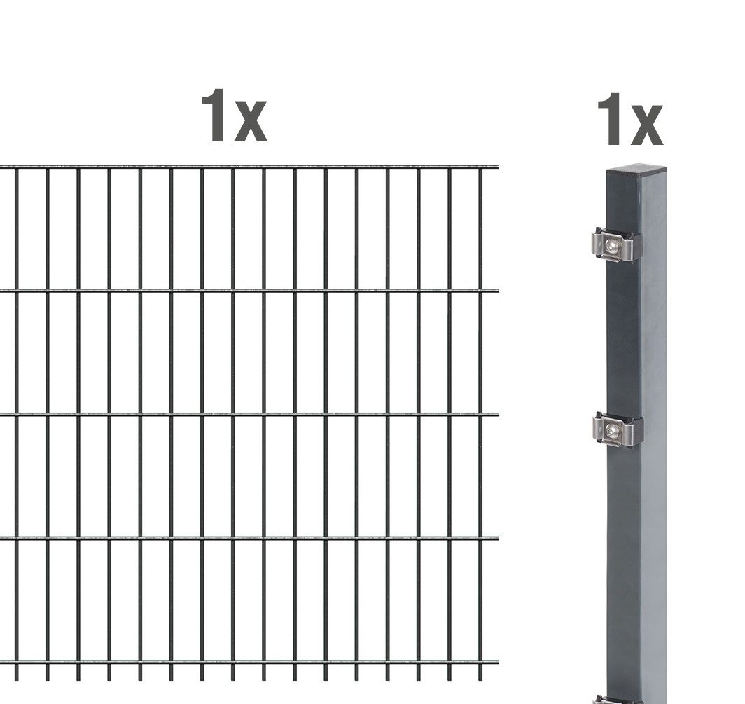 Alberts Einstabmattenzaun Alberts 641467 Doppelstabmattenzaun als Zaun-Komplettset, anthrazit, H, Alberts Anbauset für Doppelstabmattenzaun feuerverzinkt Höhe 83 cm L