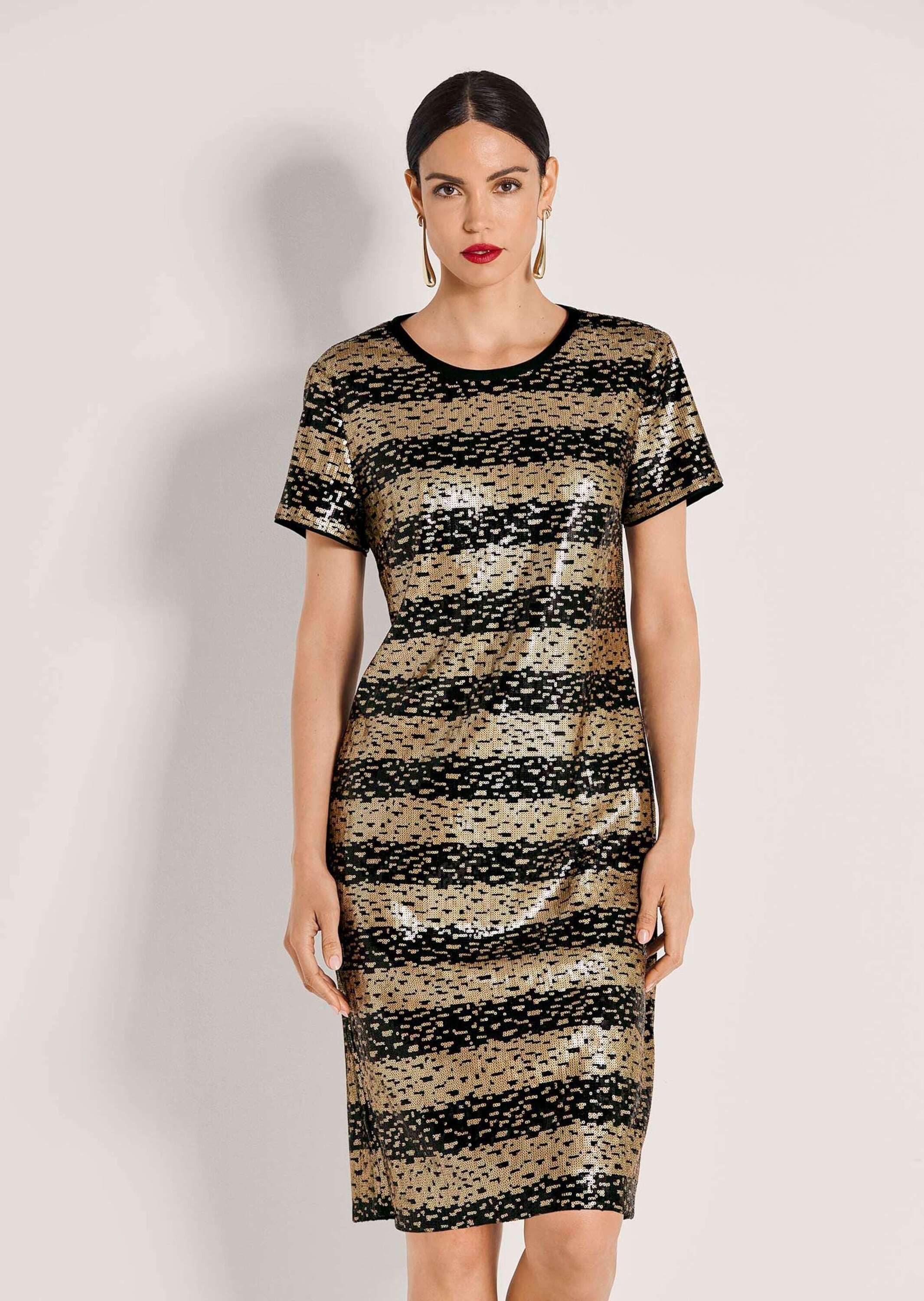 MADELEINE Midikleid Elegantes Shirtkleid im Streifen-Look Eventkleid mit Rundhals, Knielänge und Kurzarm