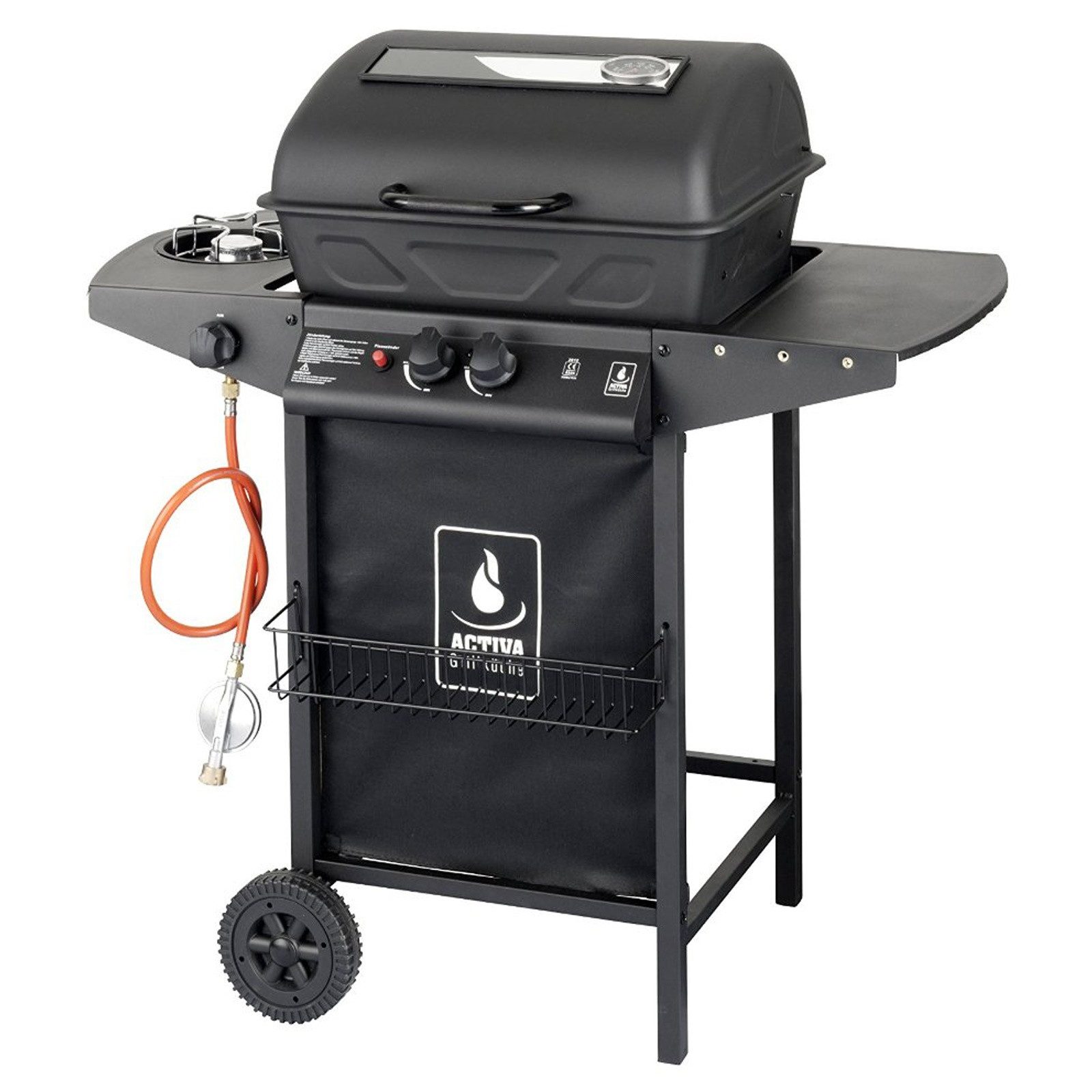 Kingsale Gasgrill Lavastein Gasgrill 5,5 KW + Seitenbrenner 2,5 KW, Thermometer, Abdeckhaube