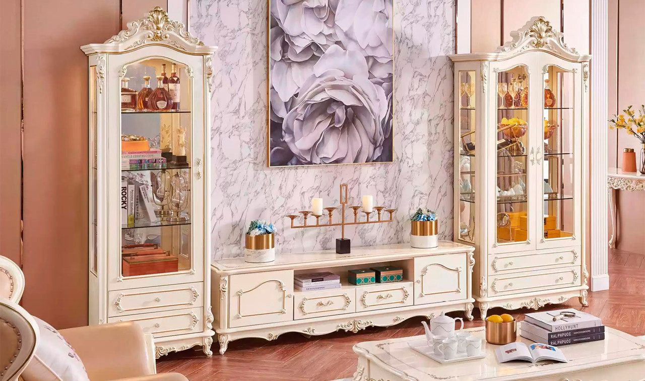 Xlmoebel Wohnwand Elegantes Wohnzimmer-Ensemble mit TV-Ständer und Vitrinen aus Holz, (3-St., TV Ständer + 2x Vitrine), Hergestellt in Europa