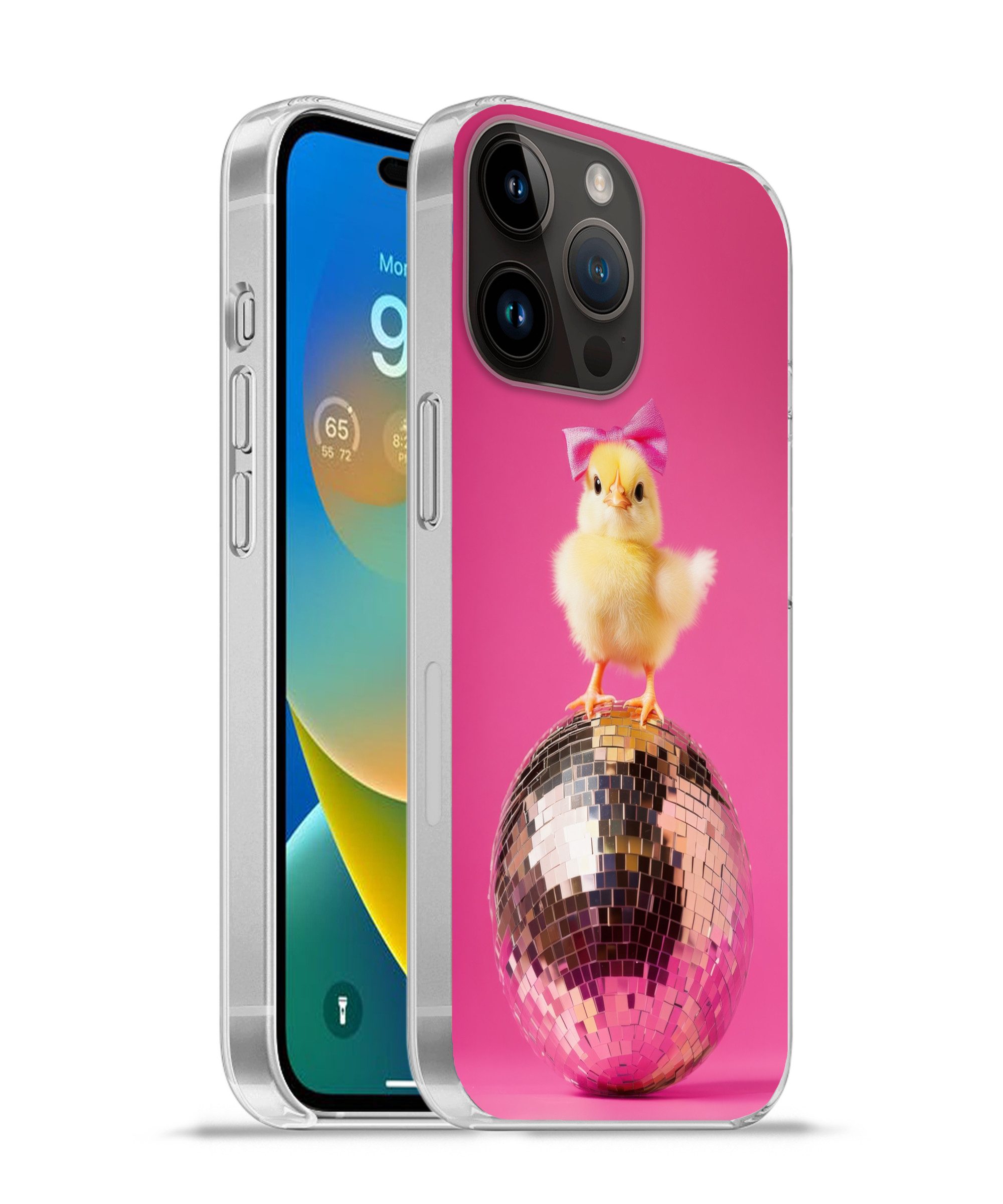MuchoWow Handyhülle für Apple iPhone 14 Pro Max Discoball - Küken - Schleife, Smartphone-Bumper, Print, Handy Schutzhülle Dünn