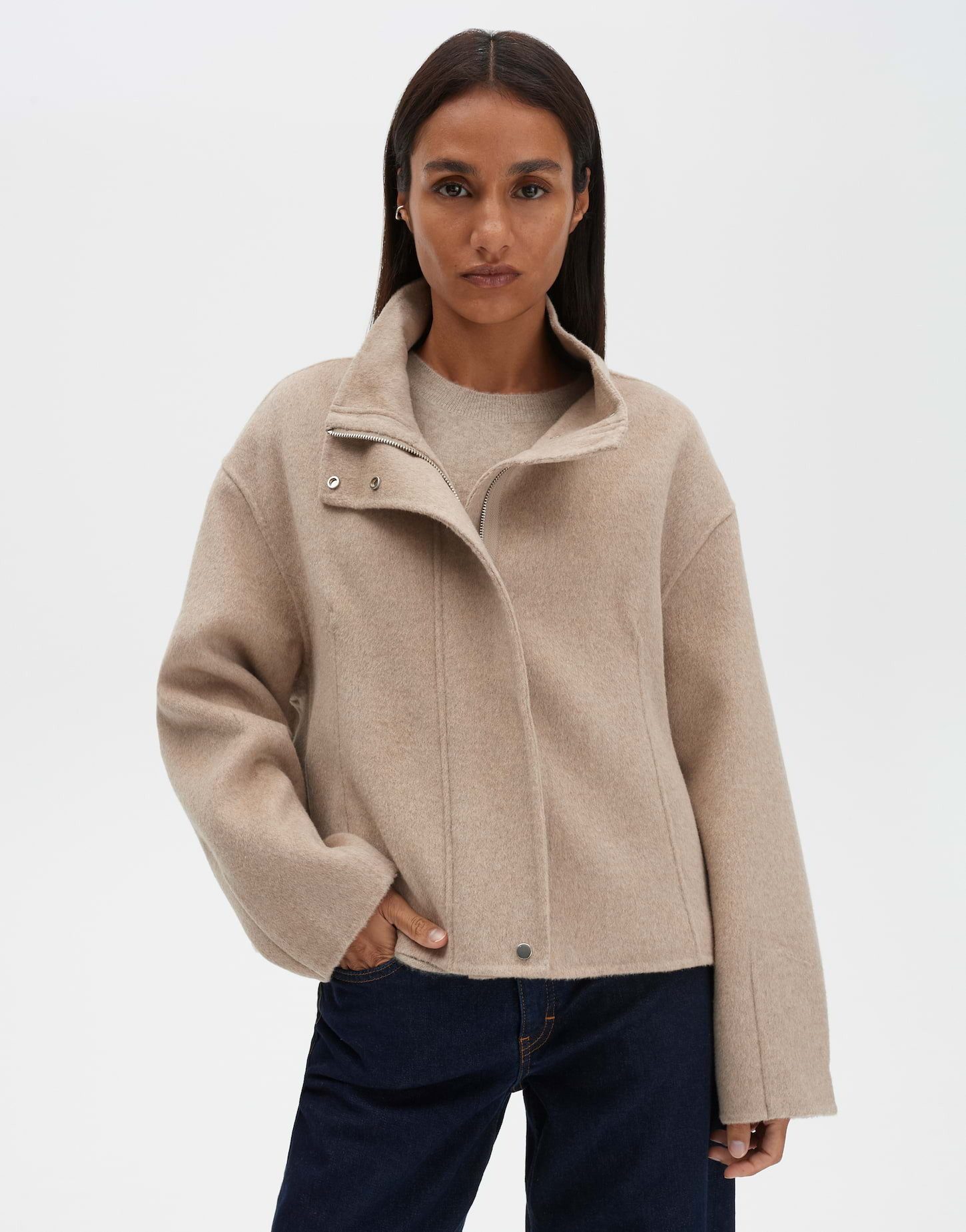 someday Wolljacke Varah pure weite Passform, Stehkragen, Abnäher am Saum