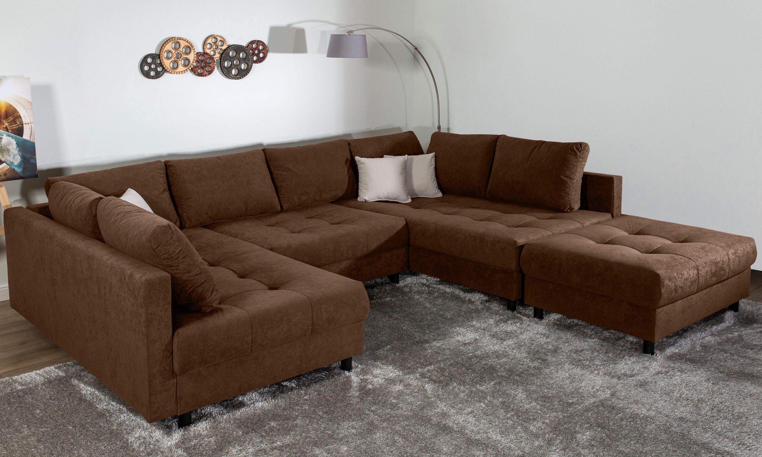 COLLECTION AB Wohnlandschaft Toni U-Form, B: 298 cm, Liegefl. 282x178cm, Set 2tlg. Sofa + Hocker, mit Schlaffunktion, Federkern, 3 Zierkissen