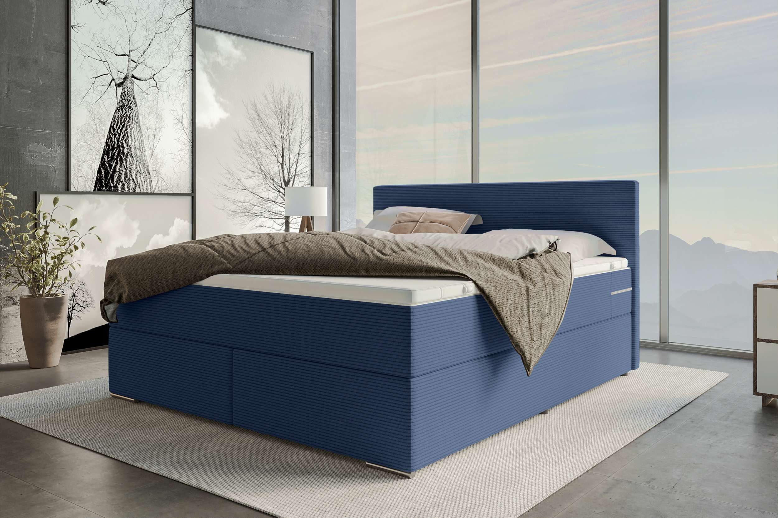 Sofa Dreams Boxspringbett Boxspringbett Valerio (Schlafzimmerbett, Bett), mit Taschenfederkernmatratze, Topper und gepolstertem Cordstoff POSO