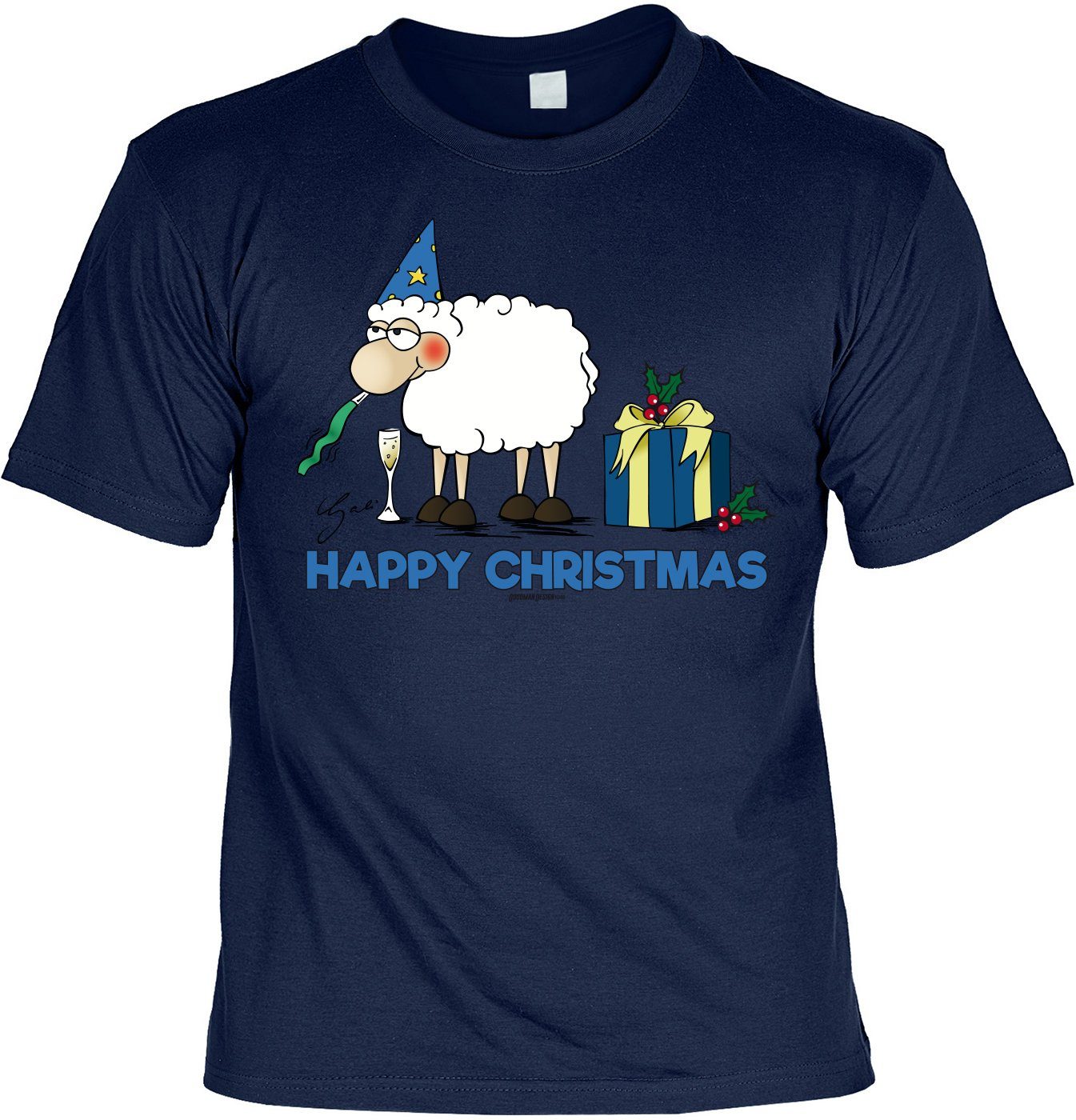 Tini - Shirts T-Shirt T-Shirt Weihnachten Comic lustiges Schaf : Happy Christmas Schaf Tshirt Weihnachten Advent Weihnachtsfeier