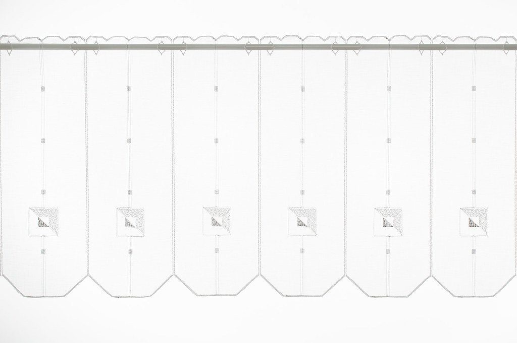 Scheibengardine Kranzusch, Maß Stablöcher, transparent, Wunschmaß, Kurzgardine, nach transparent Quadrat-Stickerei, Stangendurchzug, Gardinen mit