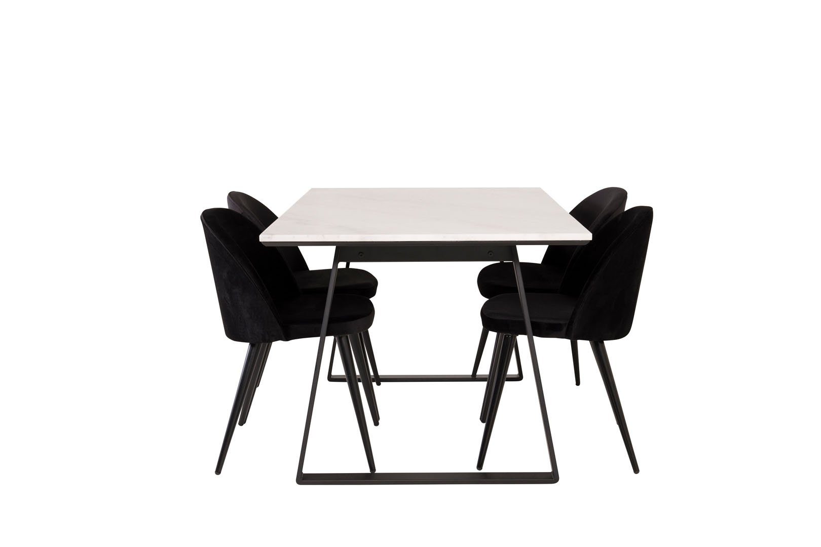 ebuy24 Essgruppe Estelle Essgruppe Esstisch Marmor weiß und 4 Velve, (5-tlg) Schwarz