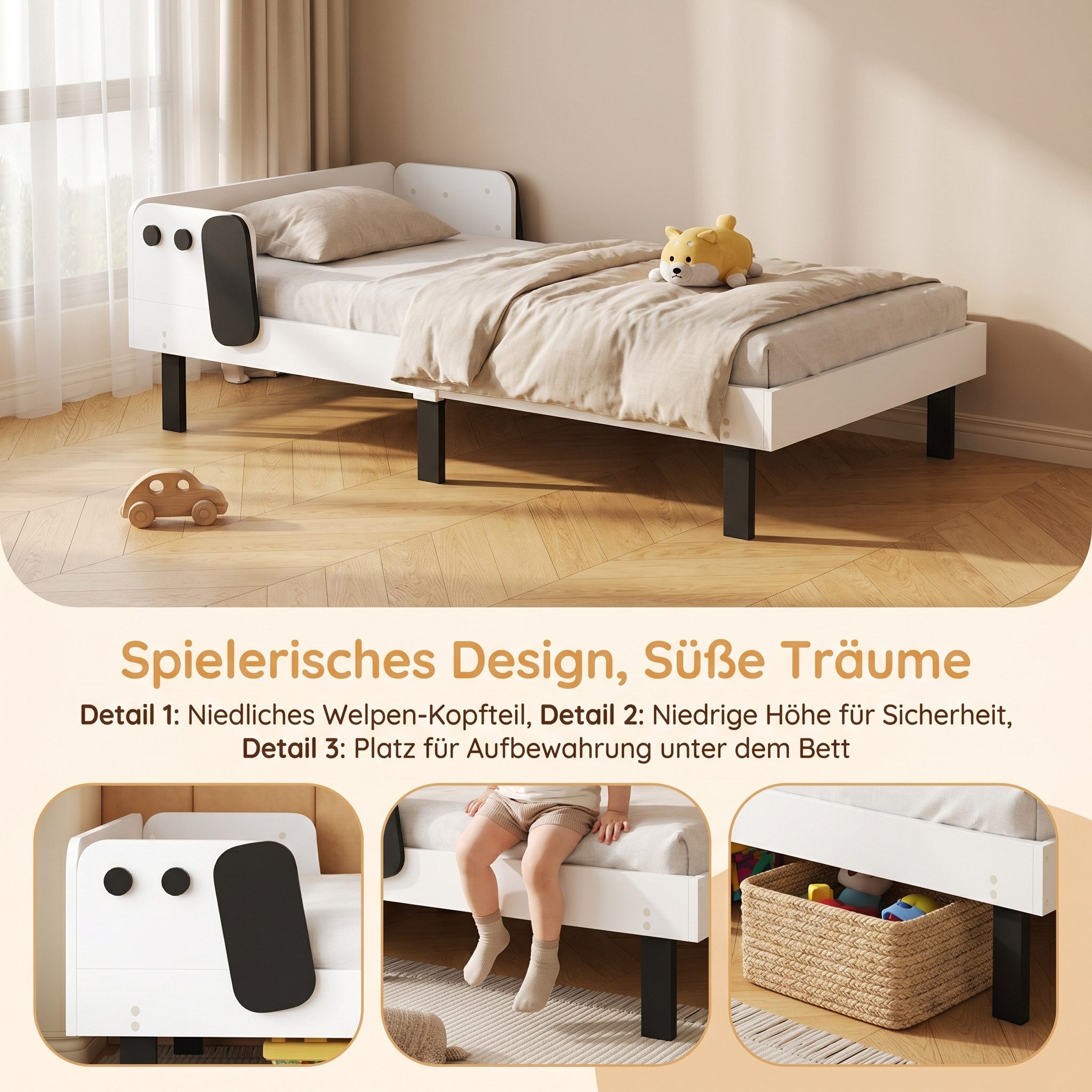zebery Massivholzbett Kinderbett Einzelbett Jugendbett mit Lattenrost, für Jugendliche und Kinder,Holzbett 90x200cm,Weiß
