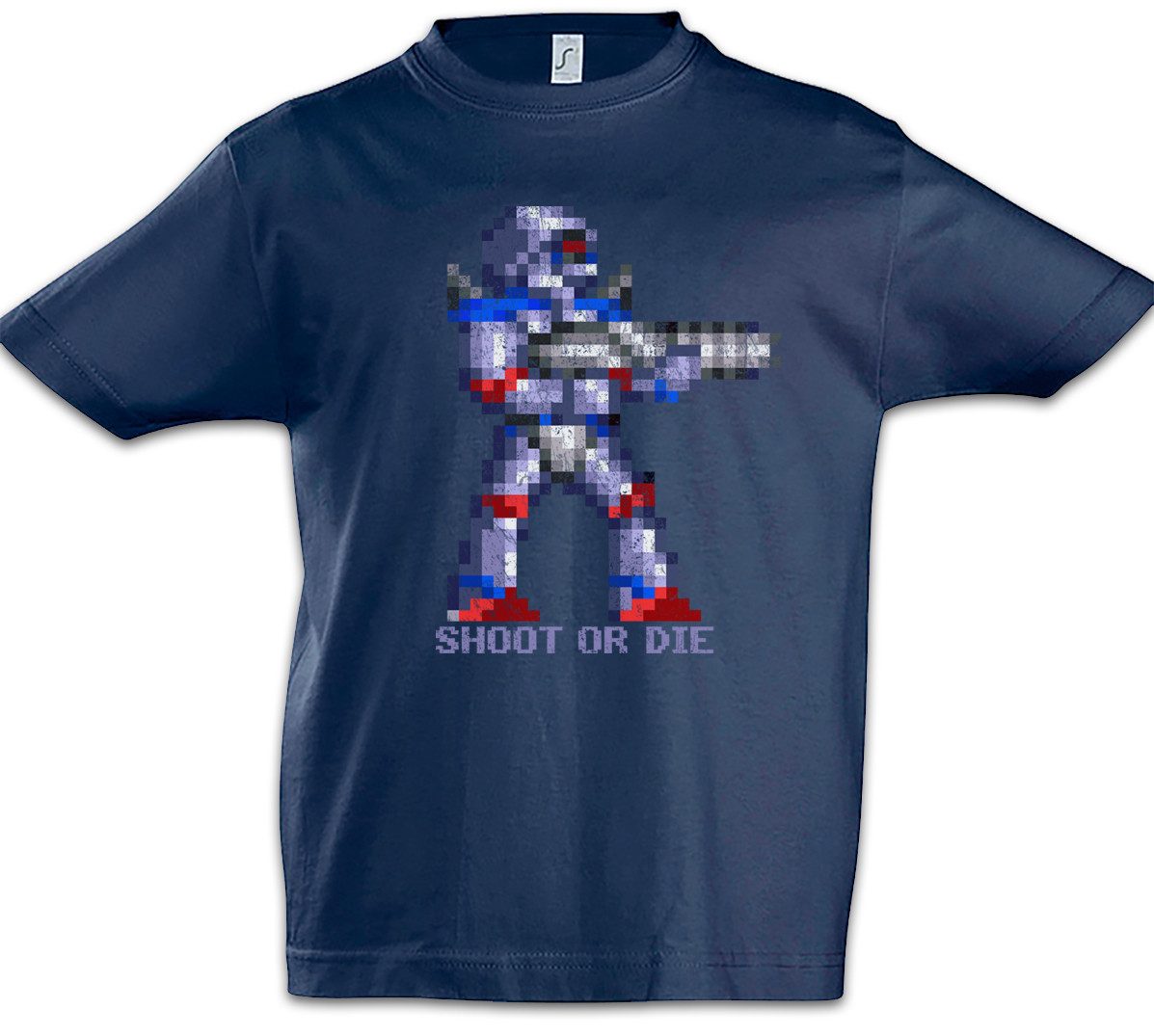 Urban Backwoods Print-Shirt Shoot Or Die Kinder T-Shirt Turrican Game Sprite Amiga Figur Robot (1-tlg) Spiel Nerd Geek Gamer
