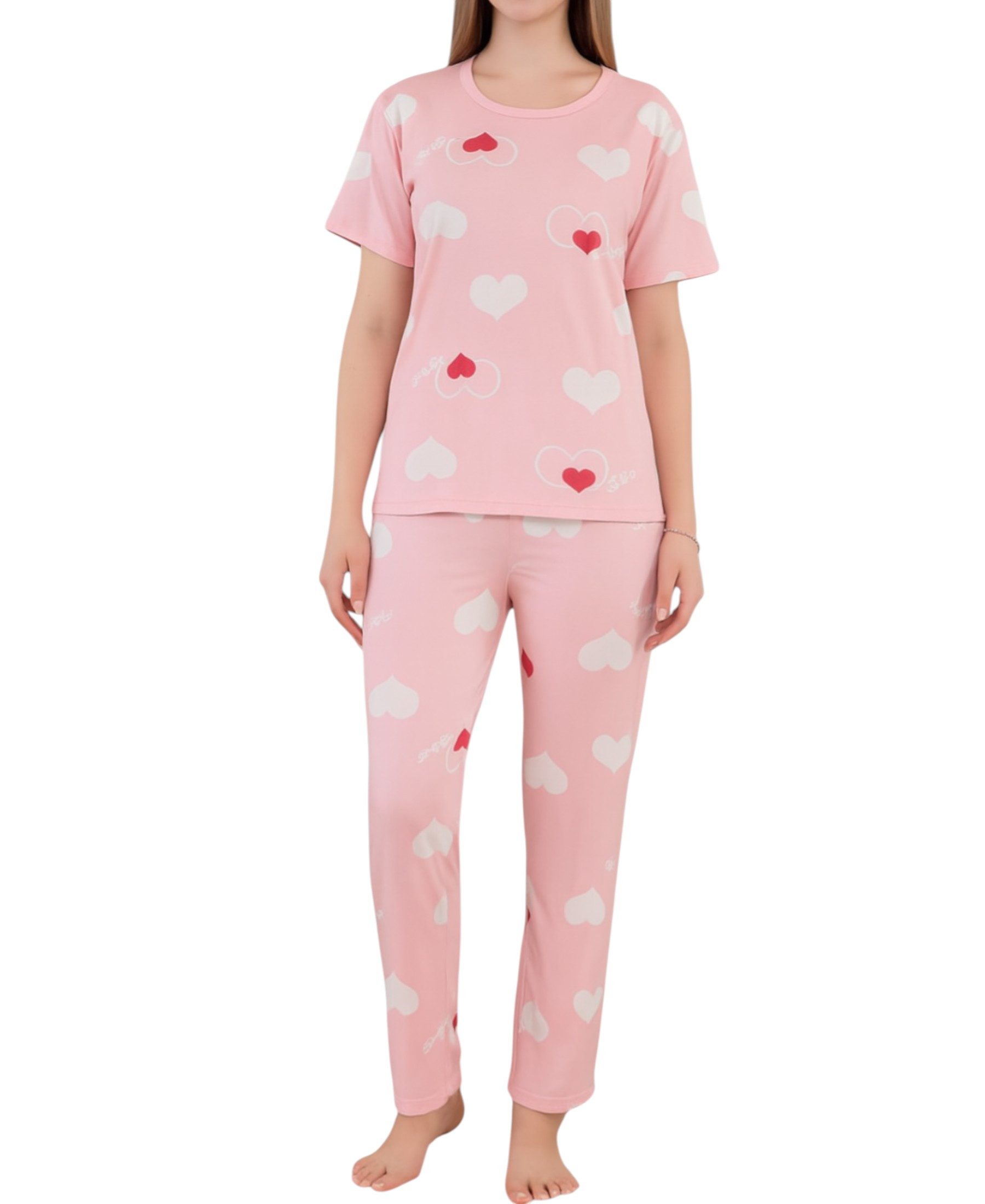 fashionshowcase Pyjama Damen Zweiteiler mit Herzmuster – Kurzarmshirt & Hos günstig online kaufen