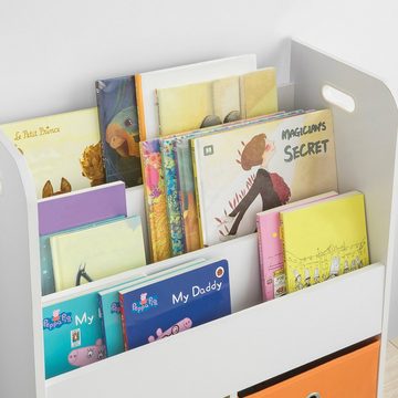 SoBuy Bücherregal KMB26/KMB27, Kinderregal mit 3 Ablagefächern und 2 Stoffboxen Spielzeugregal