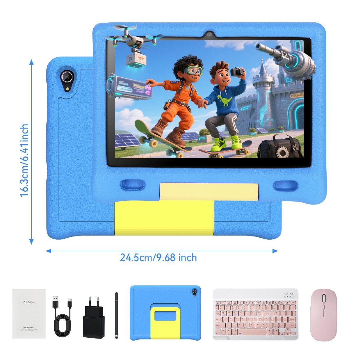 BUFO 10 Zoll 3GB RAM, 128GB, 1280x800 HD Display, Wi-FI 6, 5000mAh, Kinder Tablet (10", 128 GB, Android 15, 5G WiFi, Kinder-Tablet mit Stift/Tastatur/Maus, Elternkontrolle, HD 1280x800)