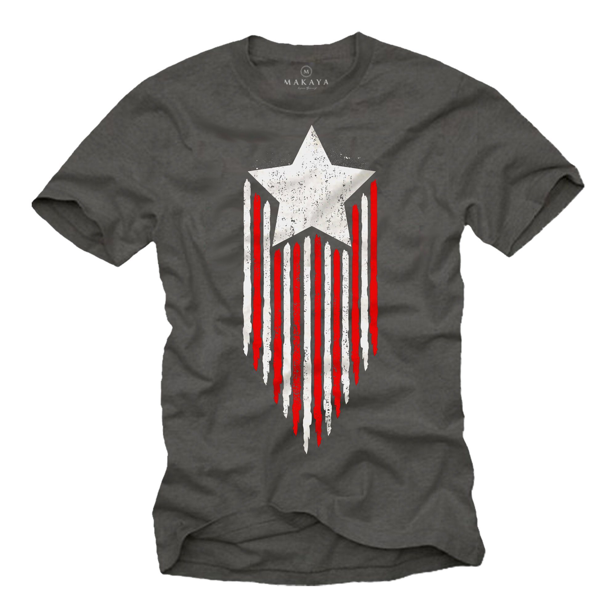 MAKAYA T-Shirt Herren Amerika Flagge USA Fahne Stern US Vintage Star America American Grau