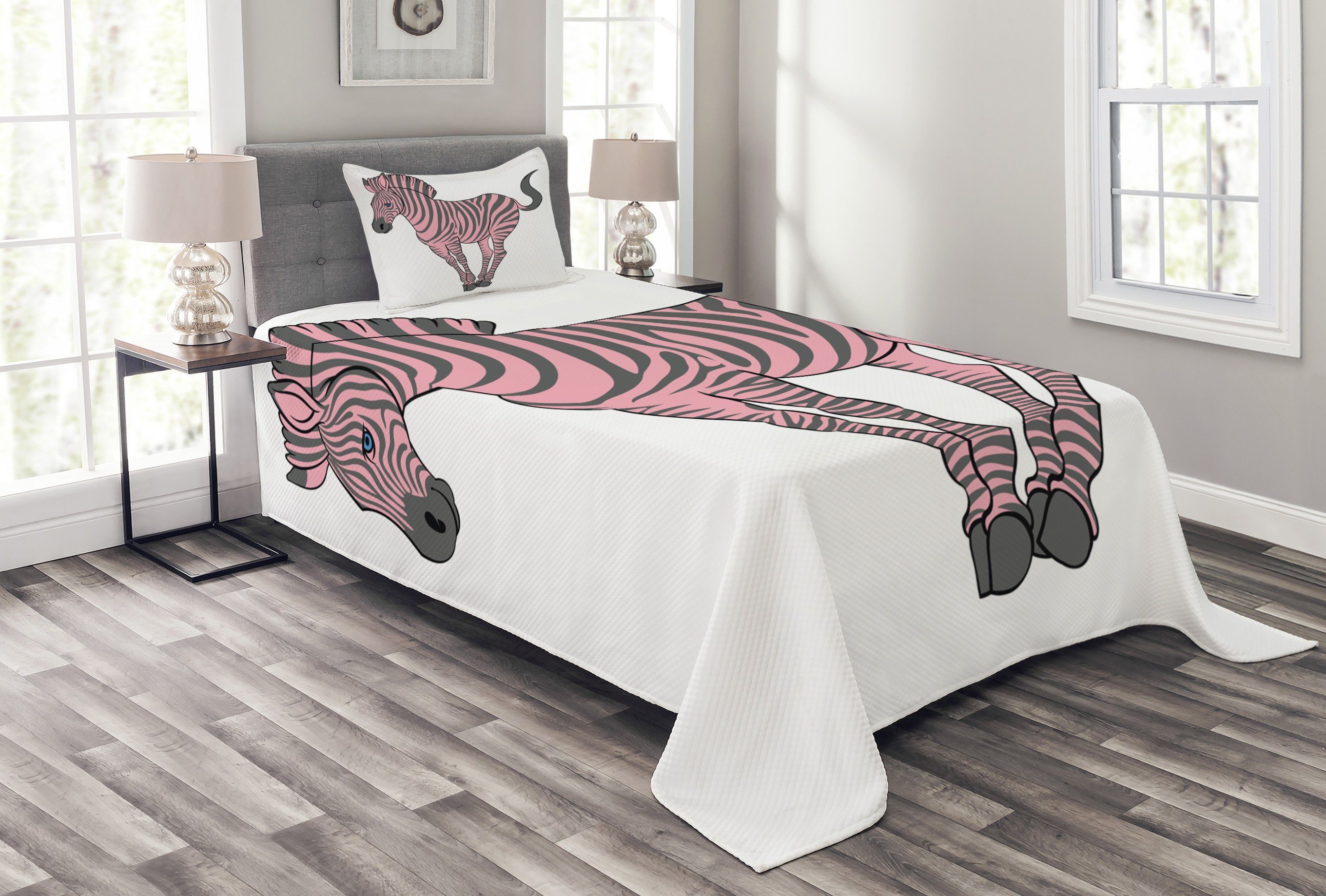 Tagesdecke Abakuhaus, Zebra rosa mit Set Kissenbezügen Waschbar, Baby-Tiertier