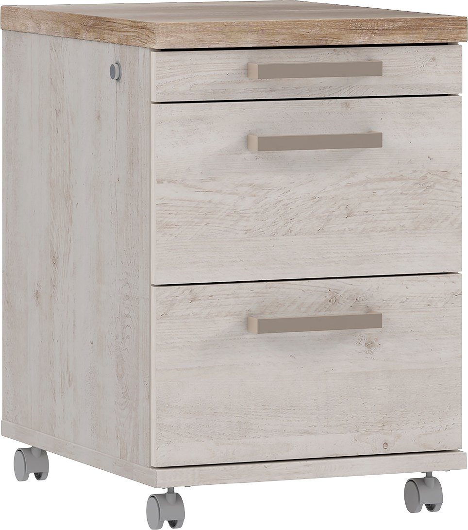 FORTE Rollcontainer Duro, Rollwagen mit Schubladen, abschließbar, im Landhausstil