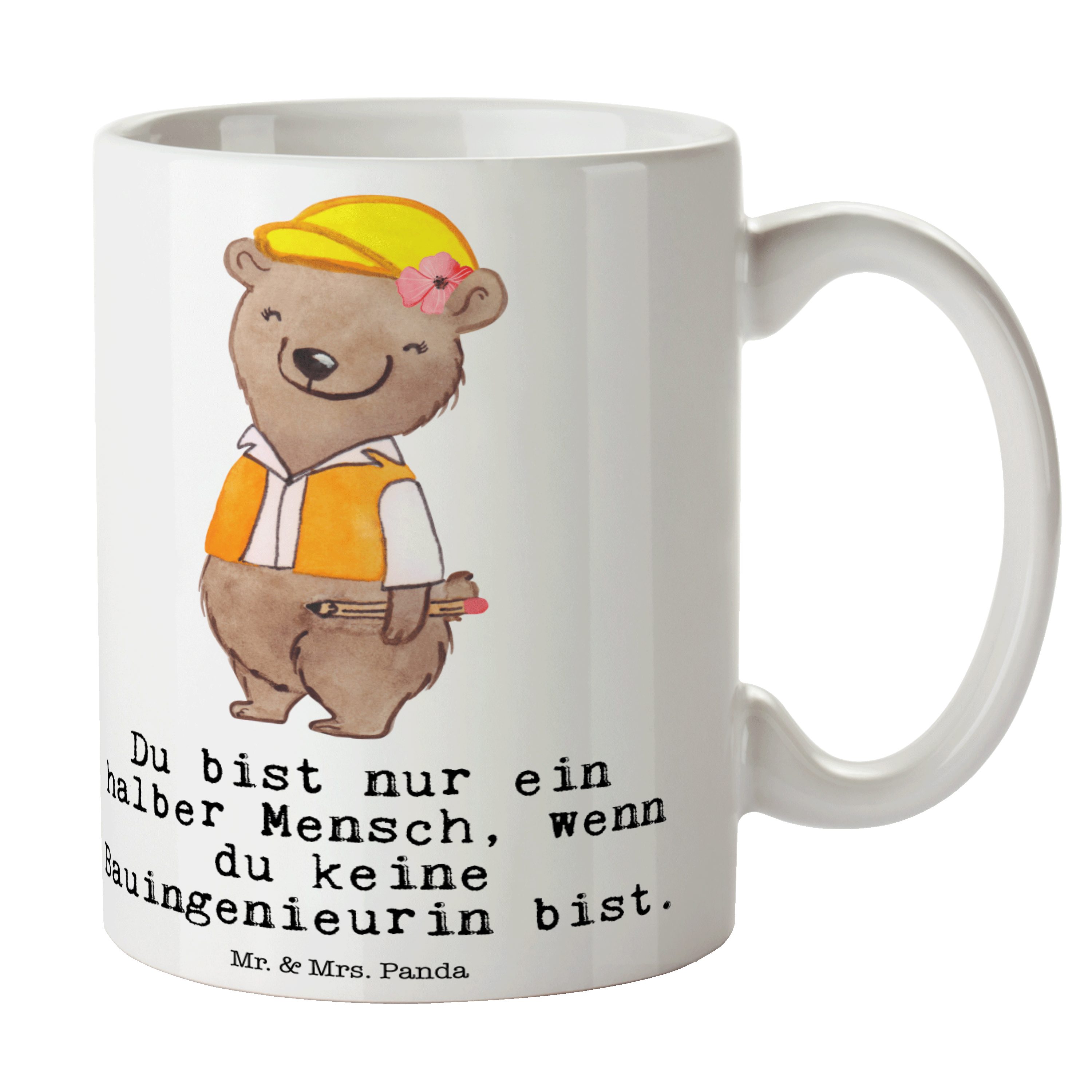 Mr. & Mrs. Panda Tasse Bauingenieurin mit Herz - Weiß - Geschenk, Ausbildung, Tasse, Ingeniu, Keramik