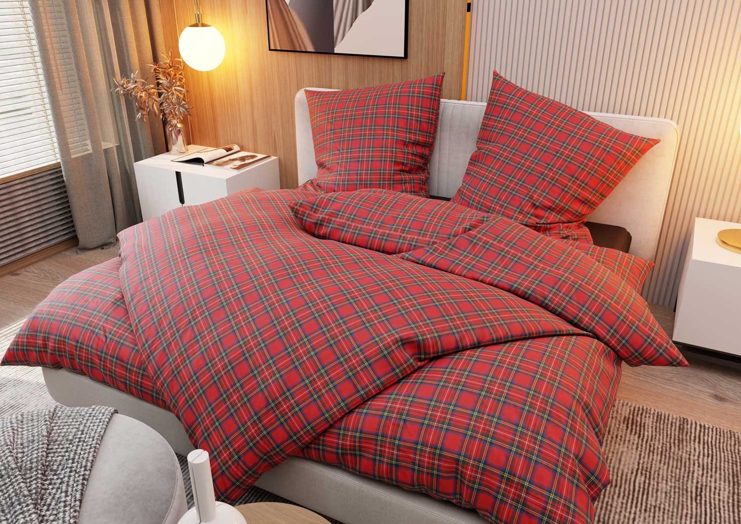 BETTWAESCHE-MIT-STIL Bettwäsche Flanell Bettwäsche Schotten Tartan günstig online kaufen