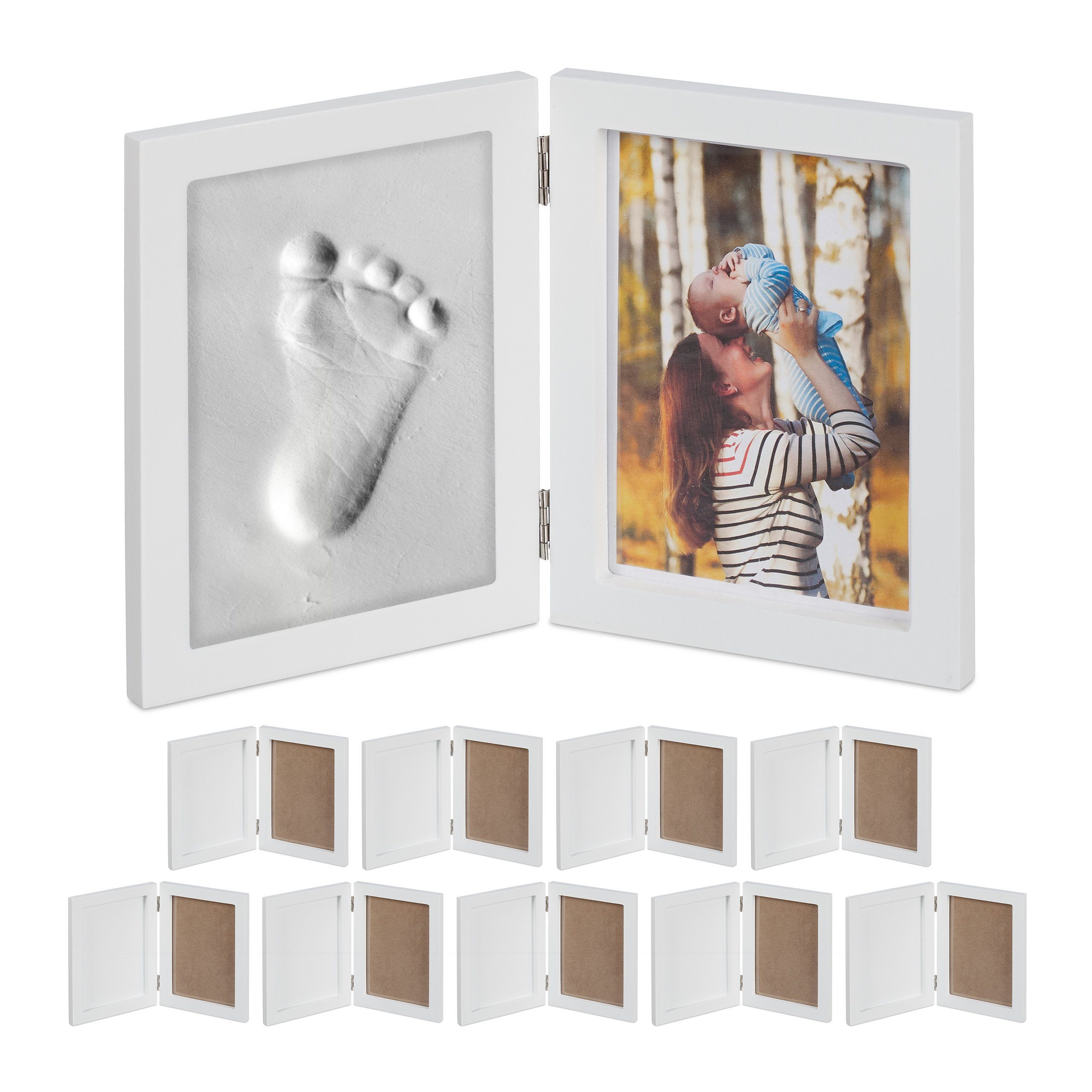 relaxdays Collagerahmen 10 x Babybilderrahmen mit Gipsabdruck | Bilderrahmen Collage