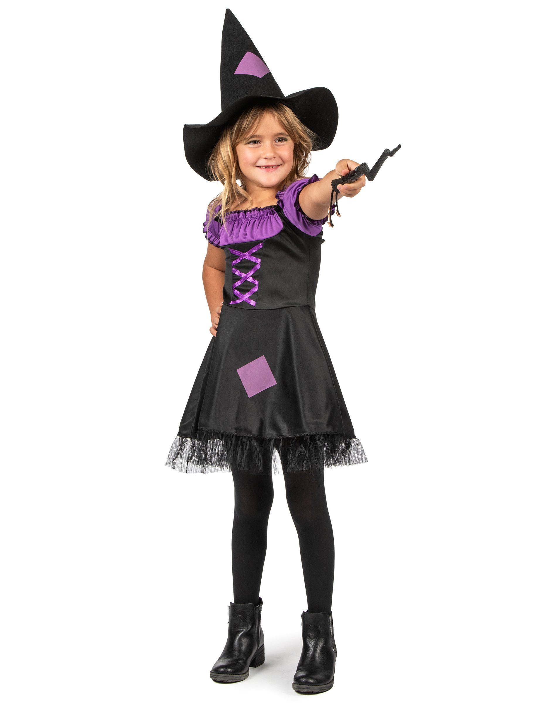 JADEO Hexen-Kostüm Hexen-Mädchenkostüm Zauberin schwarz-lila