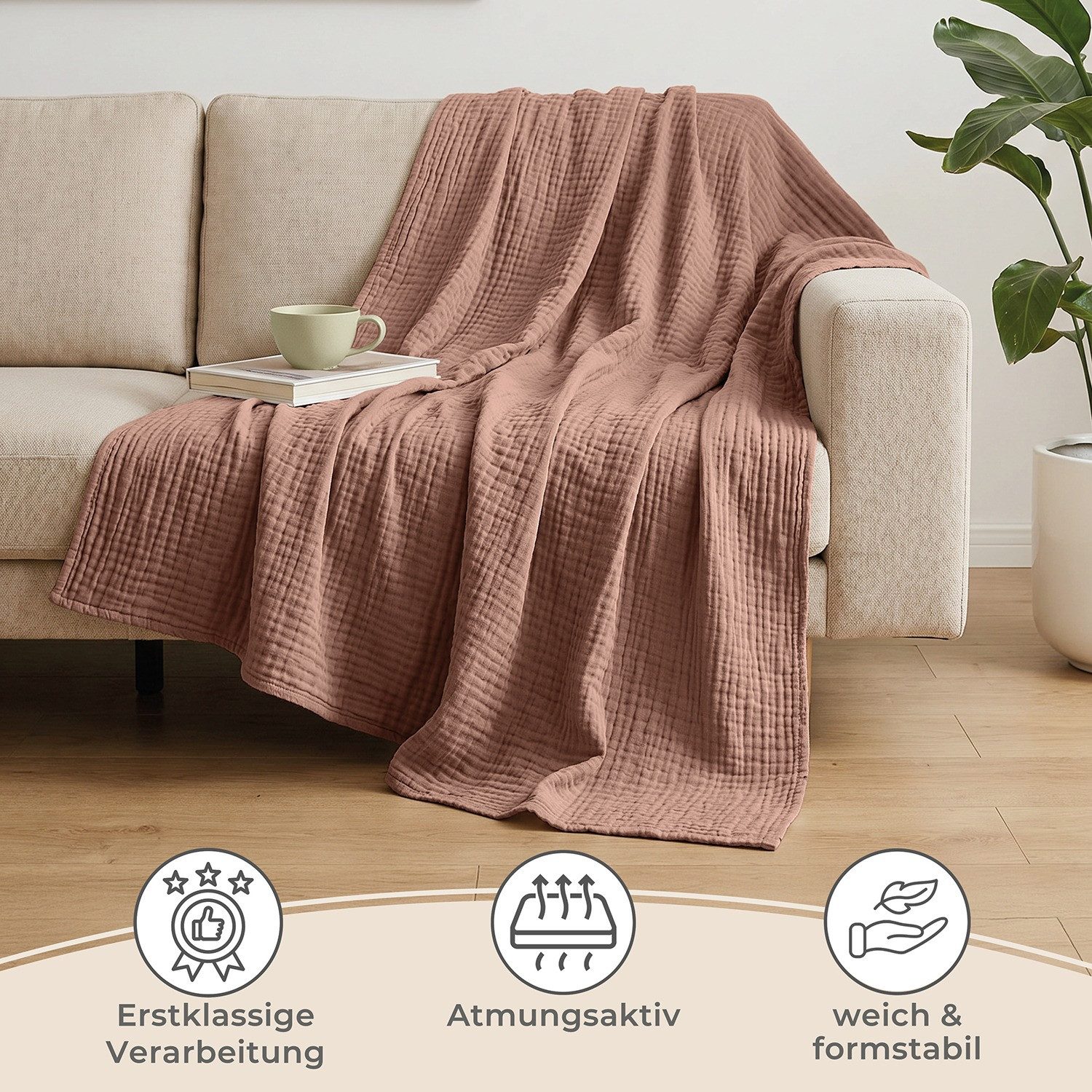 Laynenburg Tagesdecke Musselin aus 100% Baumwolle – Baumwolldecke, Kuscheldecke, Wohndecke als Sommerdecke, Bett-Überwurf, Couch-Überwurf, Sofa-Decke – Bild 5 von 5
