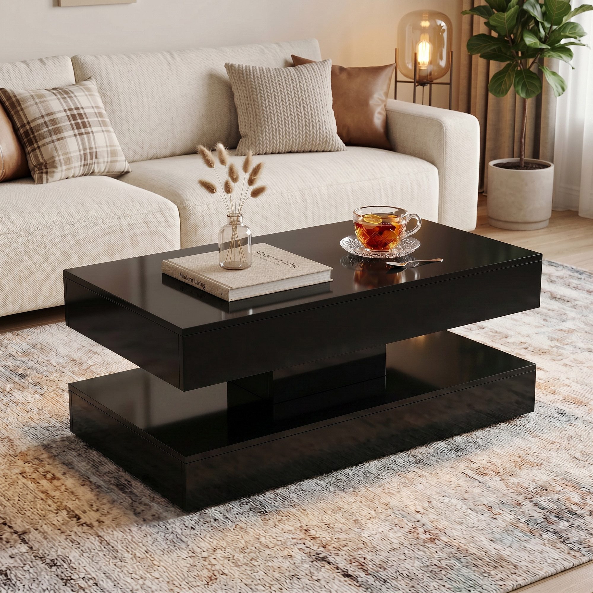 Sunsitt Couchtisch Moderner Couchtisch in Hochglanz-Optik (Wohnzimmertisch mit 2 Schubladen, 100 x 50 x 45 cm), Sofatisch für Wohnzimmer, Schlafzimmer & Büro, Weiß