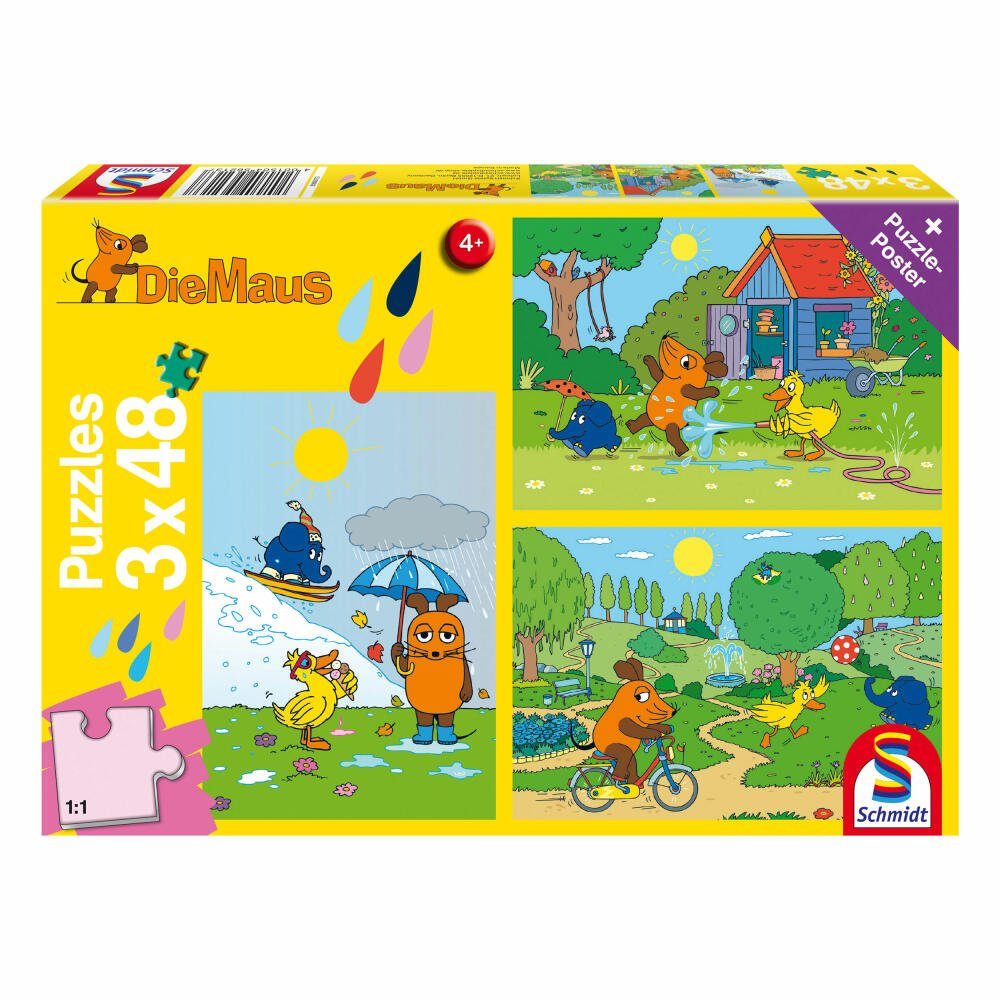 Schmidt Spiele Puzzle Viel Spaß mit der Maus 3x48 Teile, 144 Puzzleteile