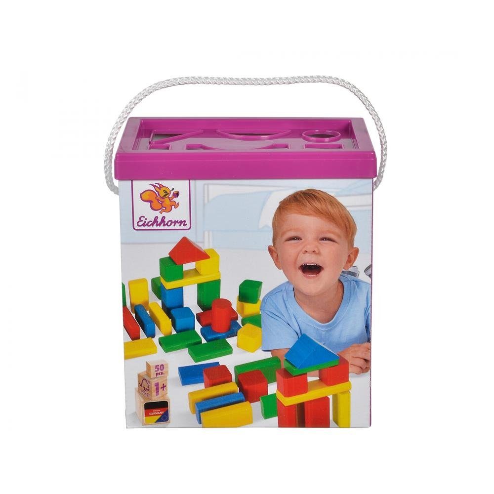 Eichhorn Bunte Holzbausteine Holzbaukasten, (50 St), Konstruktionsspielzeug Holzspielzeug