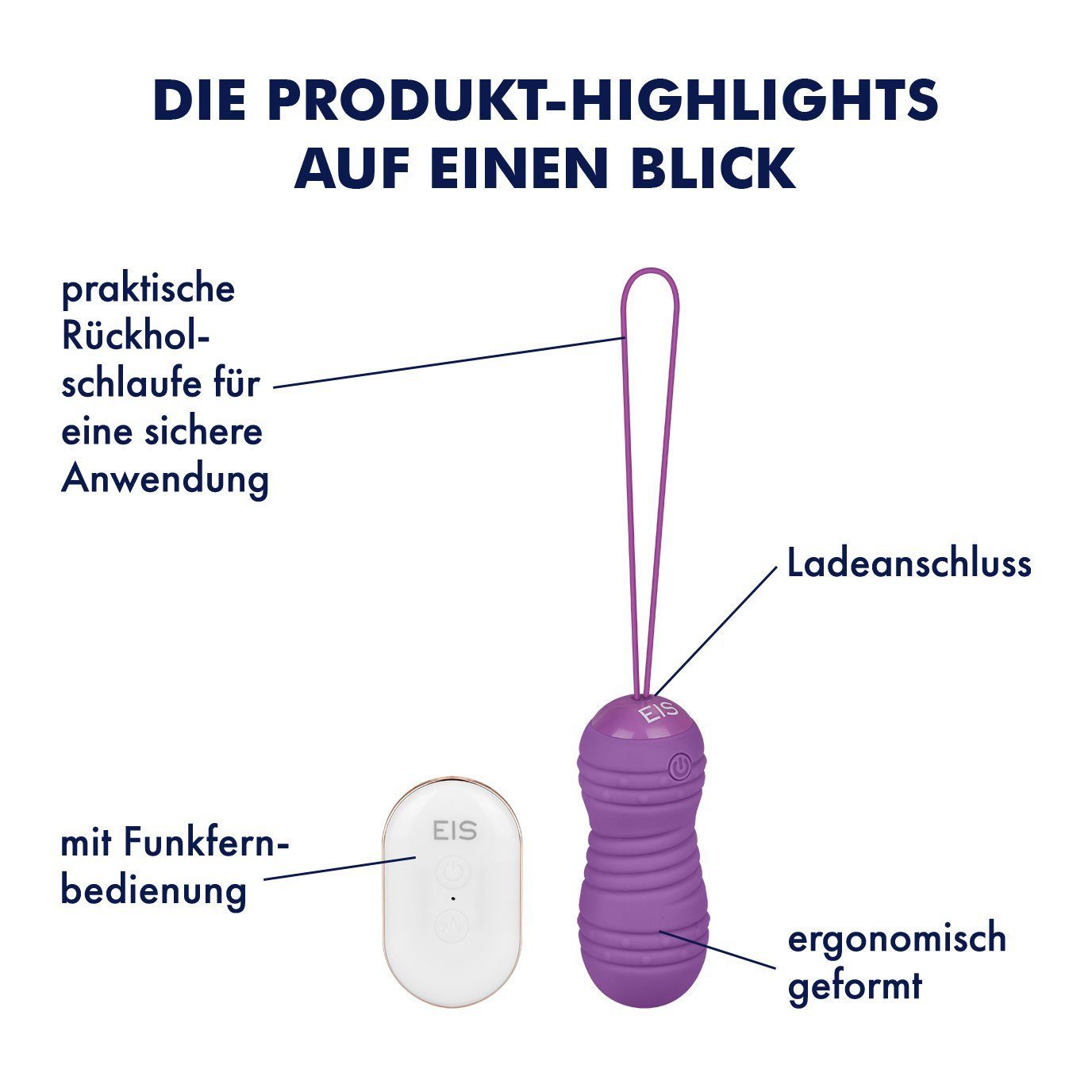 EIS Liebeskugeln EIS mit Vibro-Ei, Violett wasserdicht, ABS-Kunststoff 8,7cm", "Rotierendes Silikon, Fernbedienung