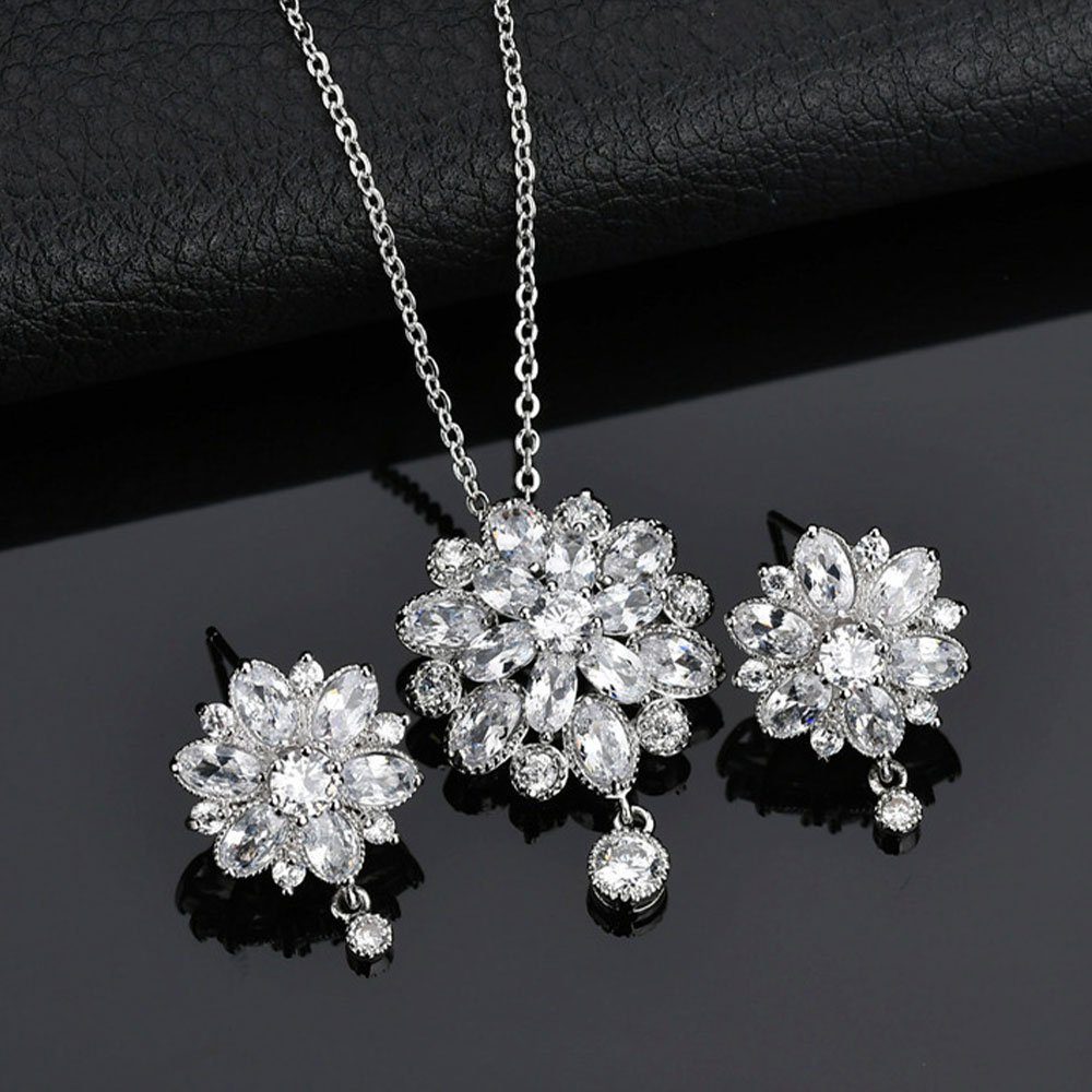 Set LAKKEC schmuck-Set, Schmuckset Halsketten, (2-tlg) Brautschmuck Strass-Blume Ohrringe, Damenschmuck Schmuckset