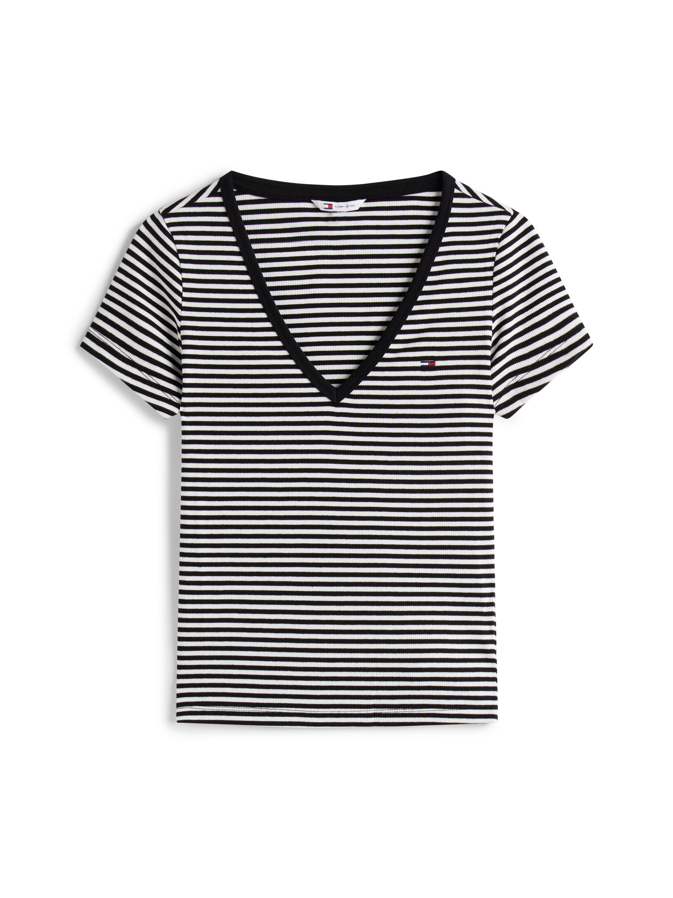 Tommy Jeans Kurzarmshirt TJW SLIM ESSENTIAL RIB V SHORT SLEEVE mit gerippter Struktur, V-Ausschnitt, Slim Fit – Bild 4 von 5