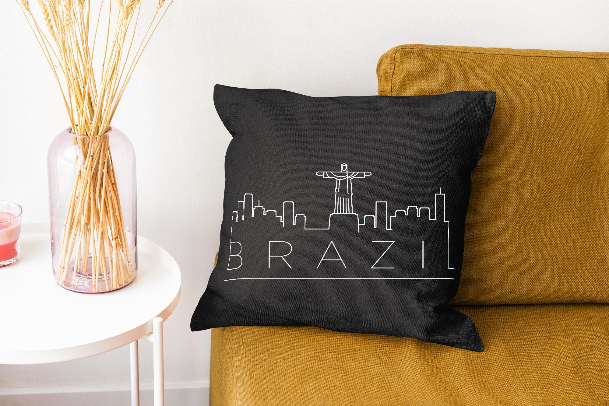 Wohzimmer, Schlafzimmer, MuchoWow Hintergrund, "Brasilien" mit für schwarzem mit Zierkissen Dekokissen Füllung Deko, Stadtbild Sofakissen