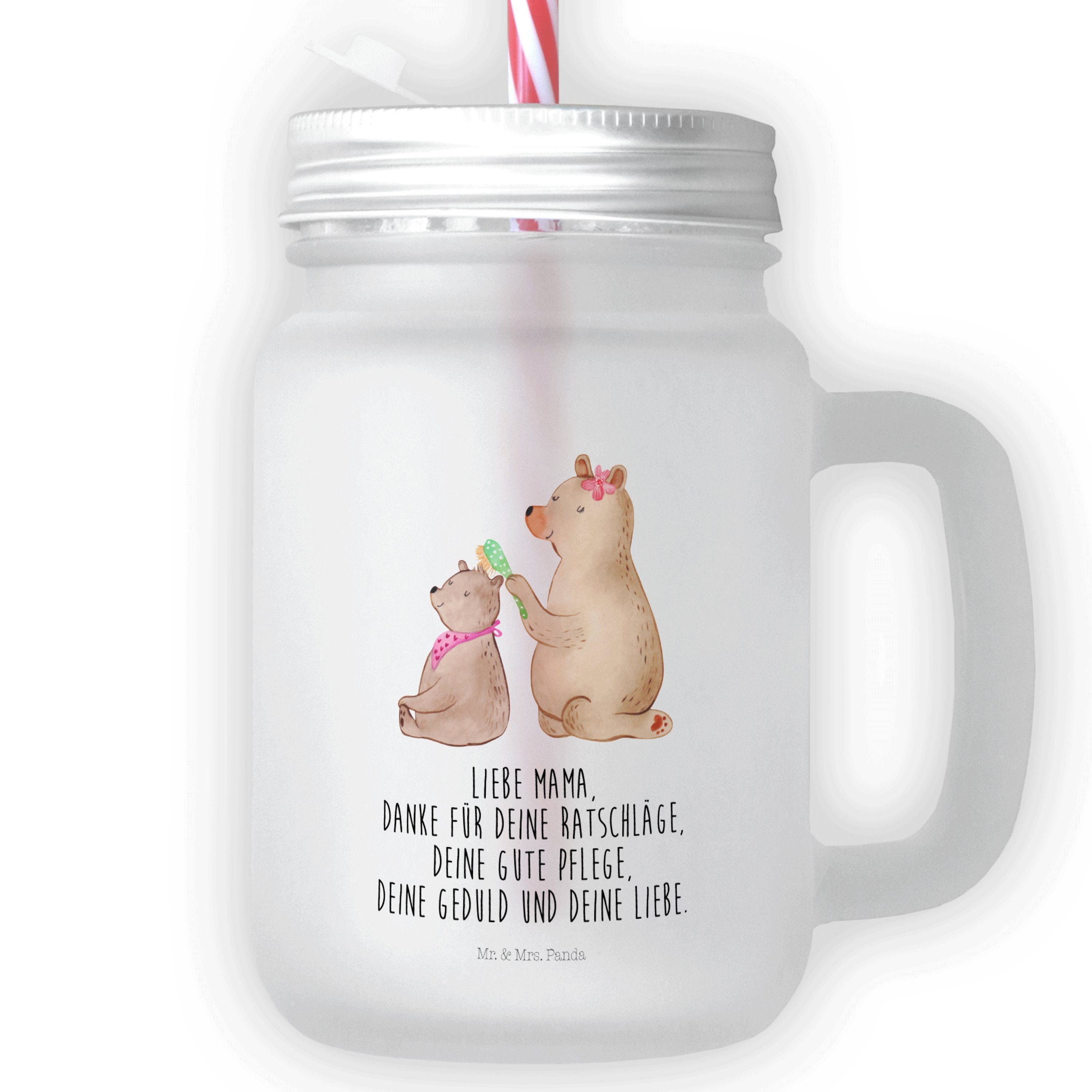 Mr. & Mrs. Panda Glas Bär mit Kind - Transparent - Geschenk, Retro-Glas, Muttertag, Vaterta, Premium Glas