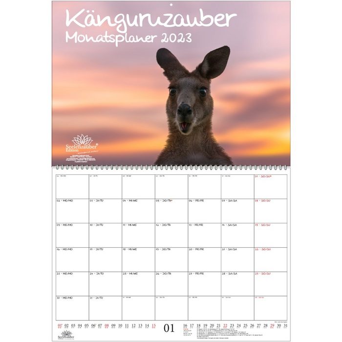 Seelenzauber Wandkalender Känguruzauber Planer DIN A2 aufgeklappt - Kalender für 2023 Känguru -