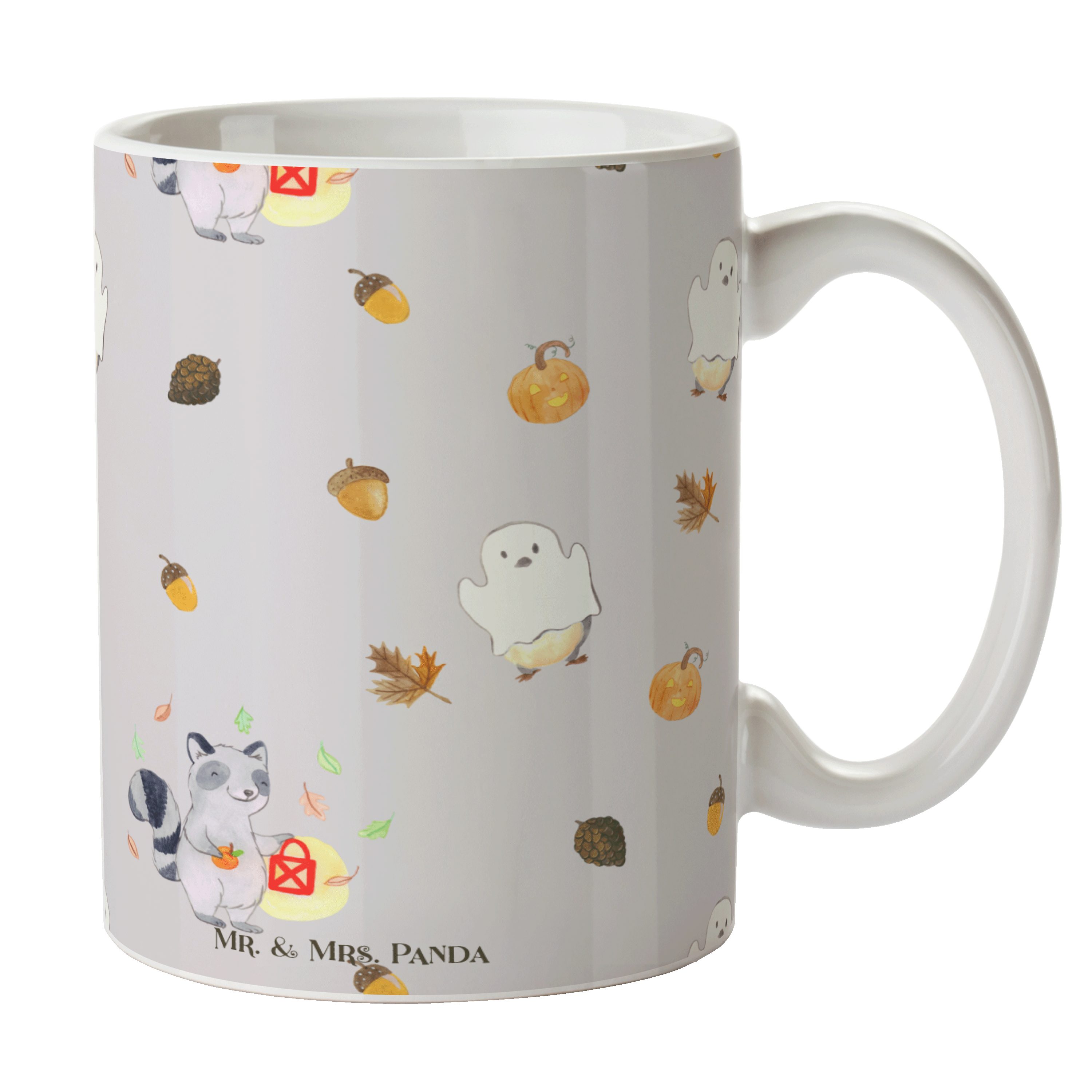 Mr. & Mrs. Panda Tasse Keramik Grau Geschenk, Laterne Waschbär - Motive, - Teebecher, Herbst, Tasse