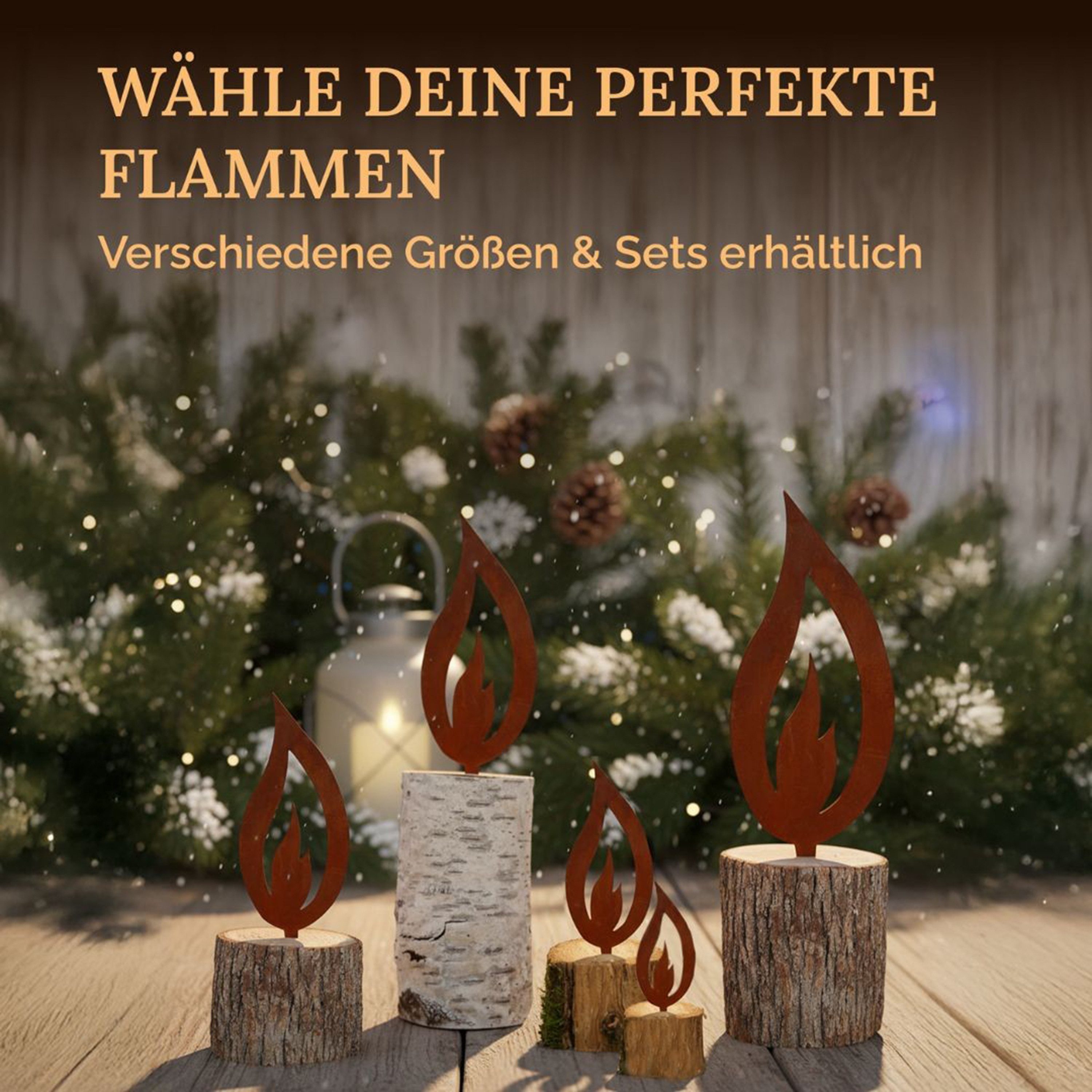 Rostikal Gartenstecker Rost Flammen Dekostecker 4er-Set - Metall Rost (Set, 4tlg) Weihnachts- & Winterdeko – natürliche Edelrost-Patina – Bild 4 von 4