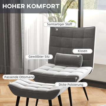 HOMCOM Relaxsessel Loungesessel mit Fußhocker, Relaxstuhl mit Samtbezug (Fernsehsessel mit Kissen, 2-St., Esszimmerstuhl), Hocker