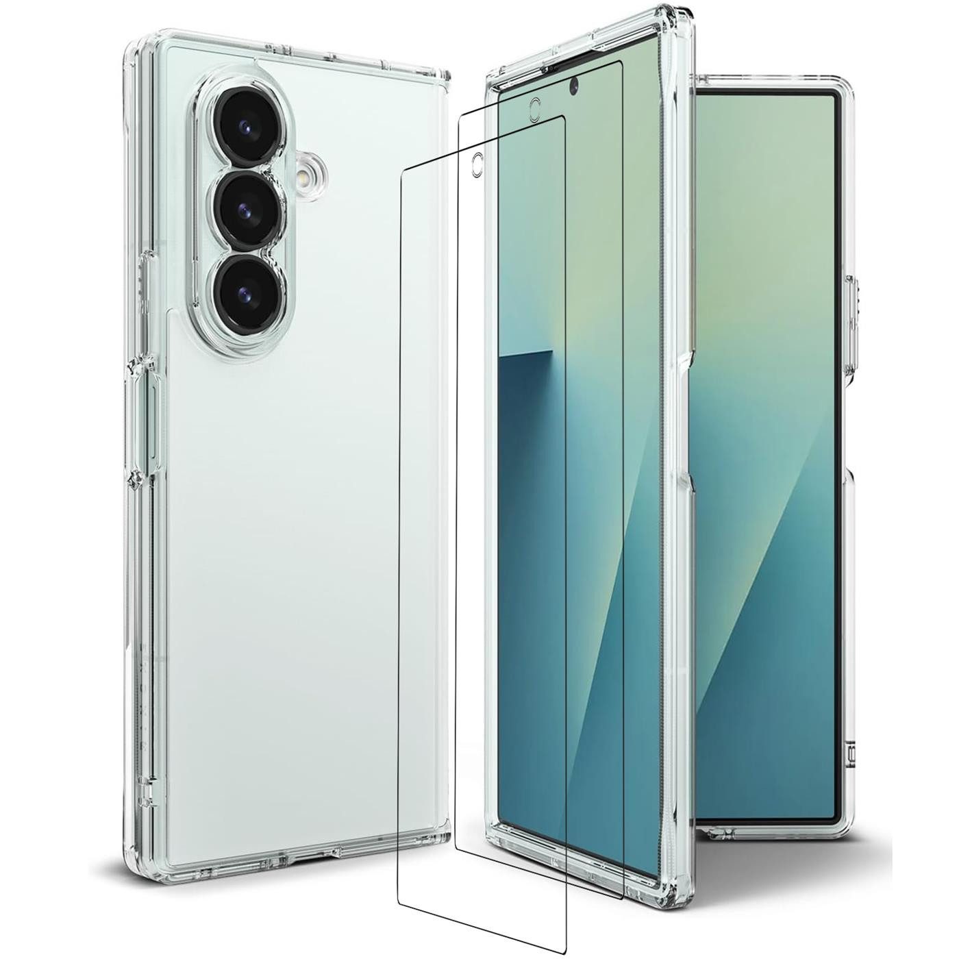 CoolGadget Handyhülle Transparent als 2in1 Schutz Cover Set für das Samsung Galaxy Z Fold 7 8,0 Zoll / 6,5 Zoll, 2x Glas Display Schutz Folie + 1x Hard Case Hülle für Galaxy Z Fold 7