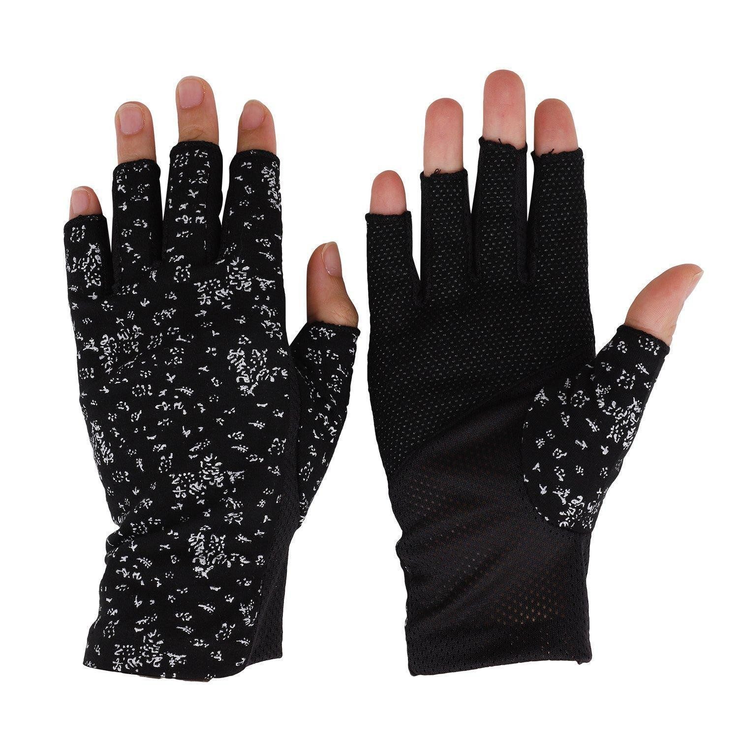LuxusKollektion Fahrradhandschuhe Halbfinger Handschuhe Damen Baumwolle Sommer Schwarz Anti-UV (1-St)