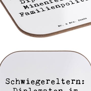 Mr. & Mrs. Panda Getränkeuntersetzer Diplomaten Schwiegereltern - Weiß - Geschenk, Glasuntersetzer, Unters, 1-tlg., Handgezeichnete Motive