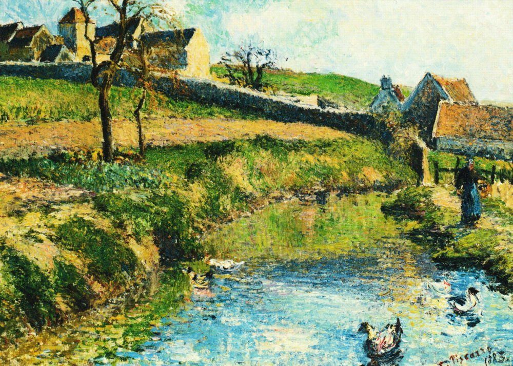 Postkarte Kunstkarte Camille Pissarro "Die Farm bei Osny"