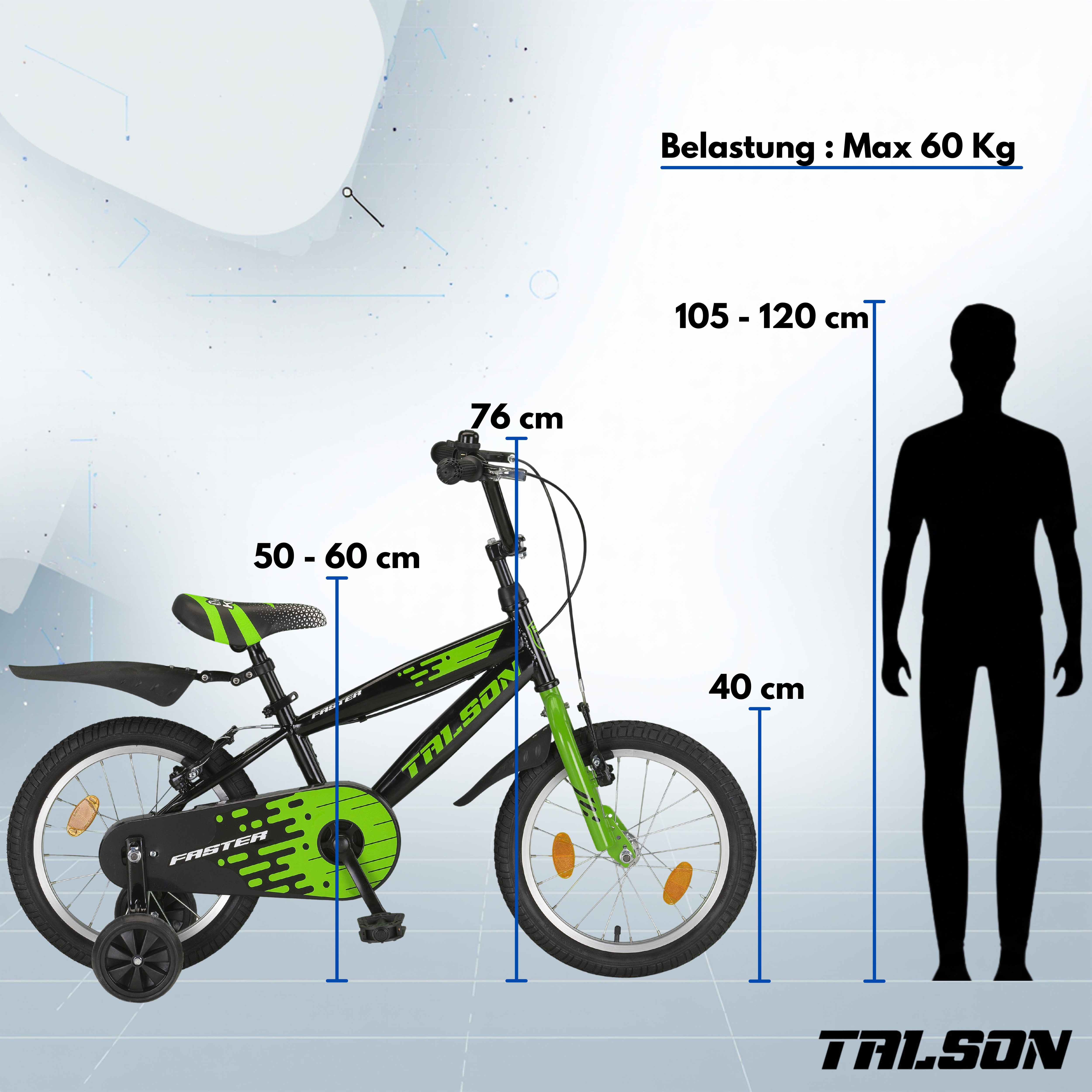 Talson Kinderfahrrad 16 Zoll Single Speed, inkl. Kettenschutz, Stützräder und Zubehör Schwarz