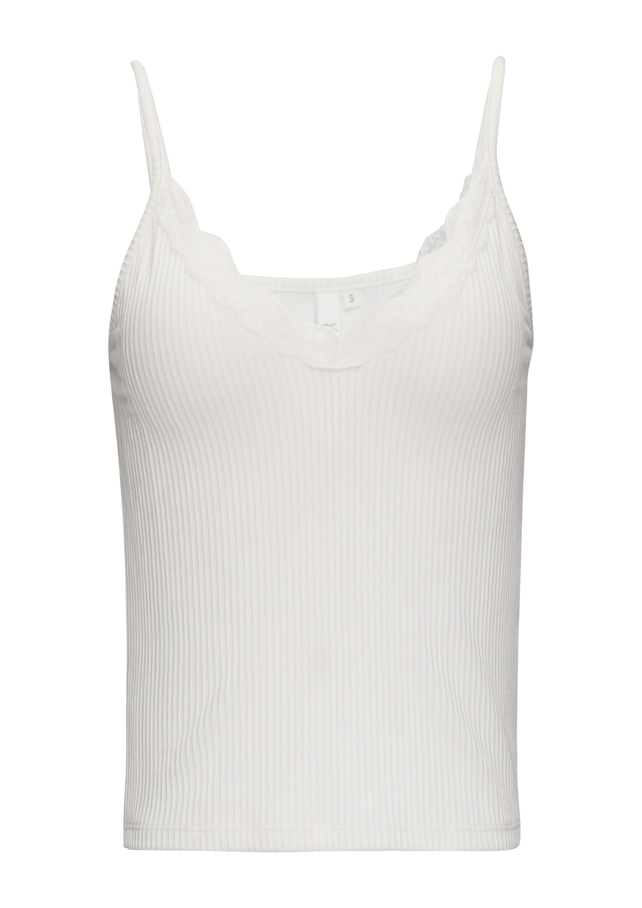 QS Muskelshirt T-Shirt Verkürztes Slim-Fit-Top mit Spitzen-Detail und Rippstruktur